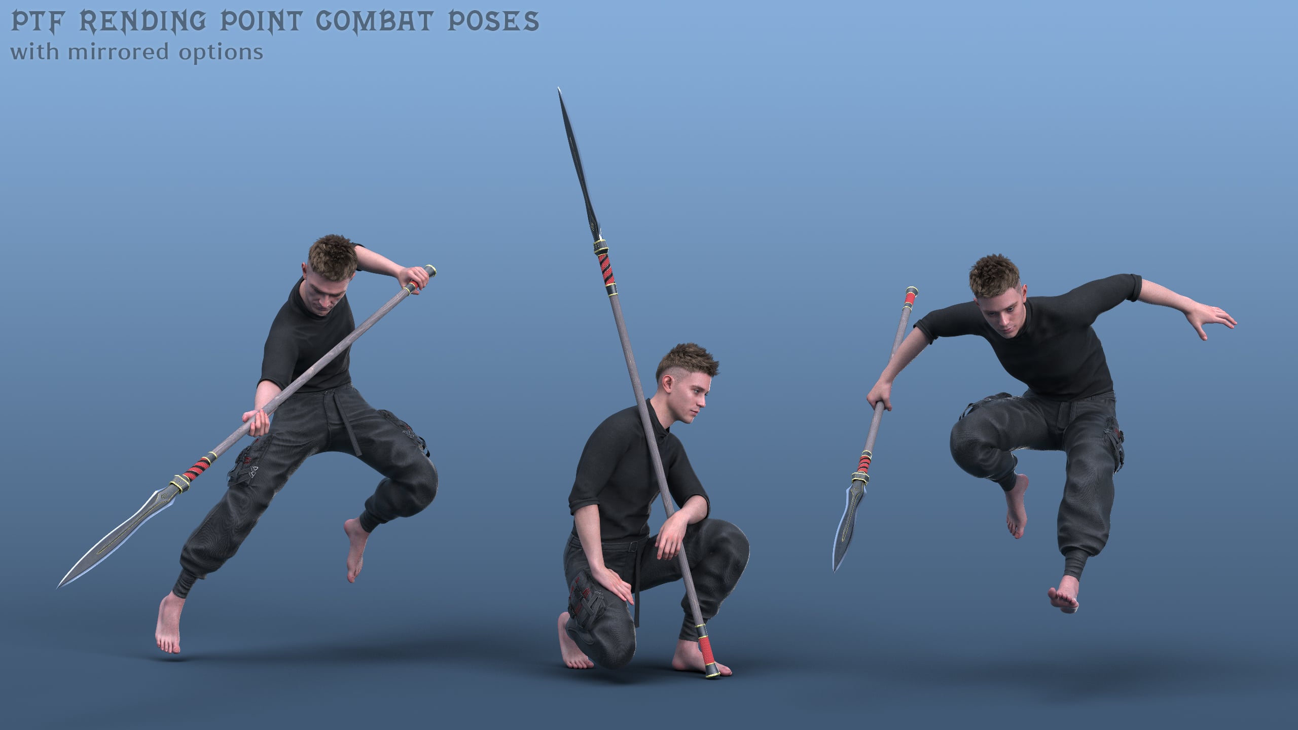 Three Point Pose PTF Rending Point Combat Poses and a Prop for Genesis 9 | Daz 3D