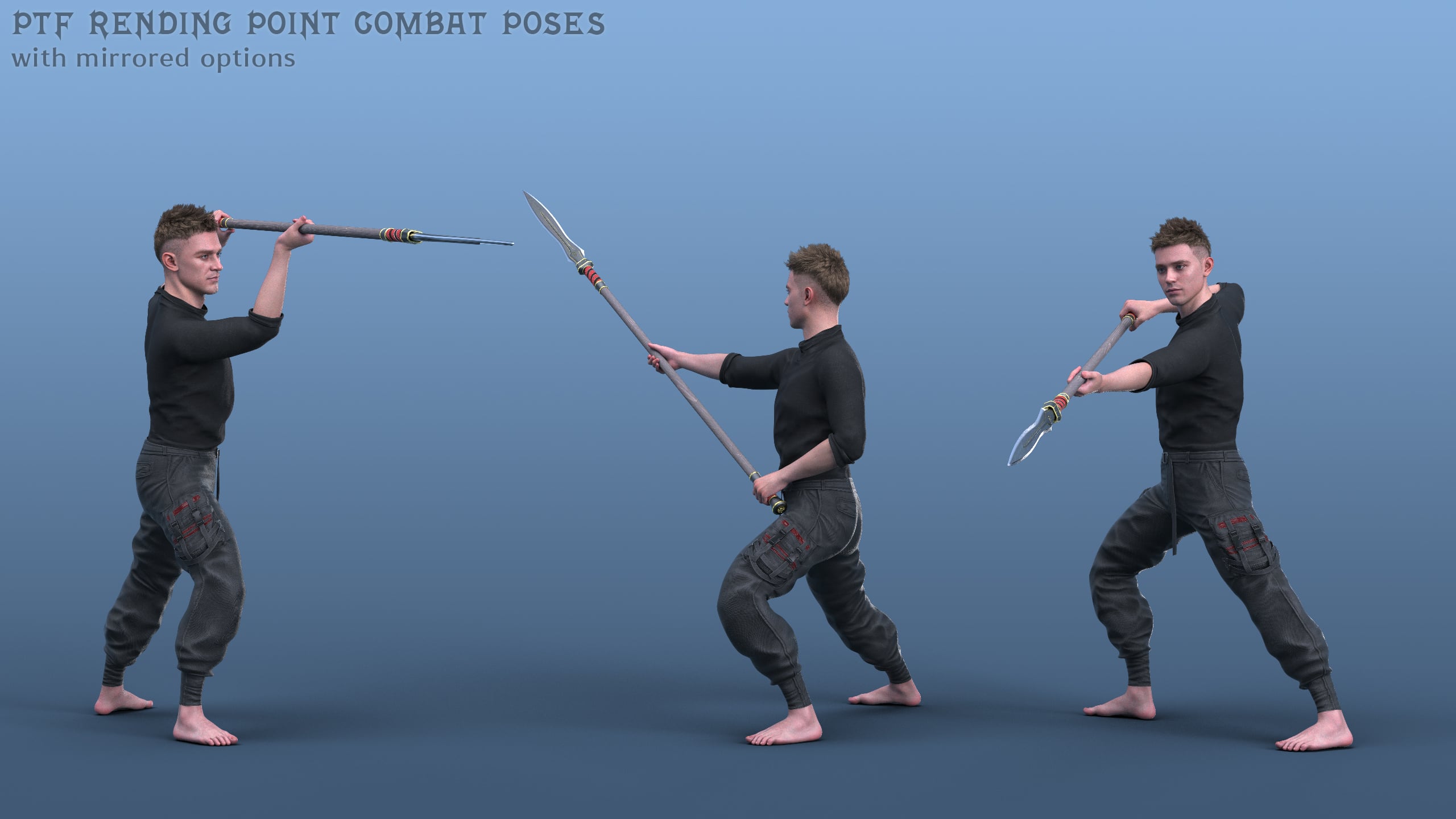 Three Point Pose PTF Rending Point Combat Poses and a Prop for Genesis 9 | Daz 3D