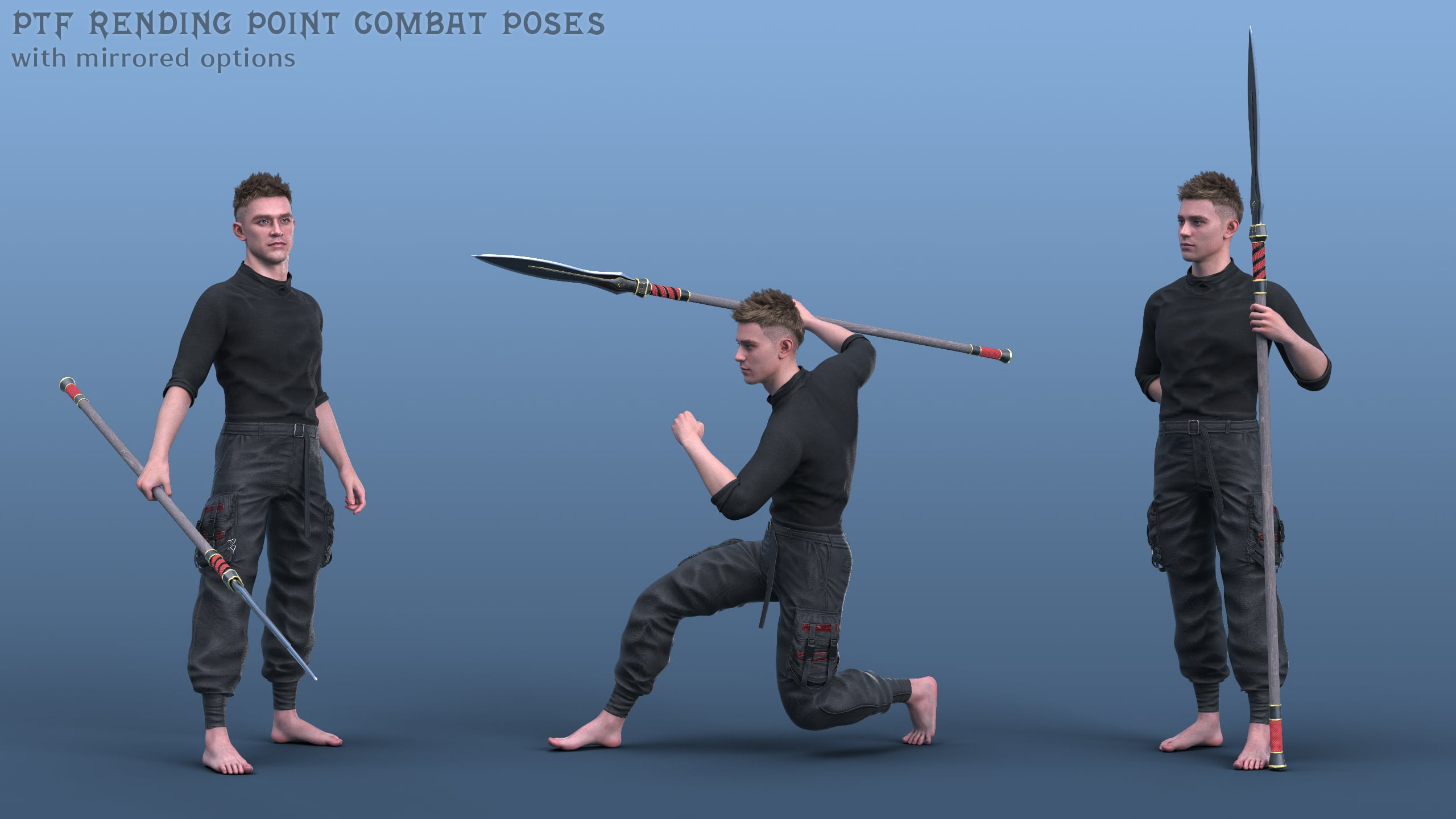 Three Point Pose PTF Rending Point Combat Poses and a Prop for Genesis 9 | Daz 3D