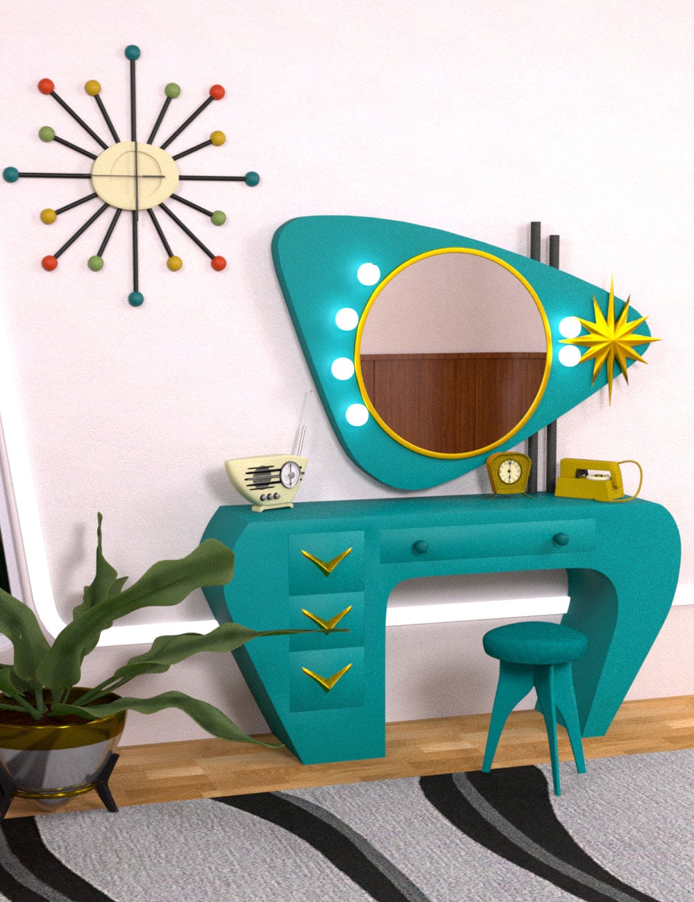 Atomic Chic Vanity Furniture Set by: Lyrra MadrilShin321, 3D Models by Daz 3D