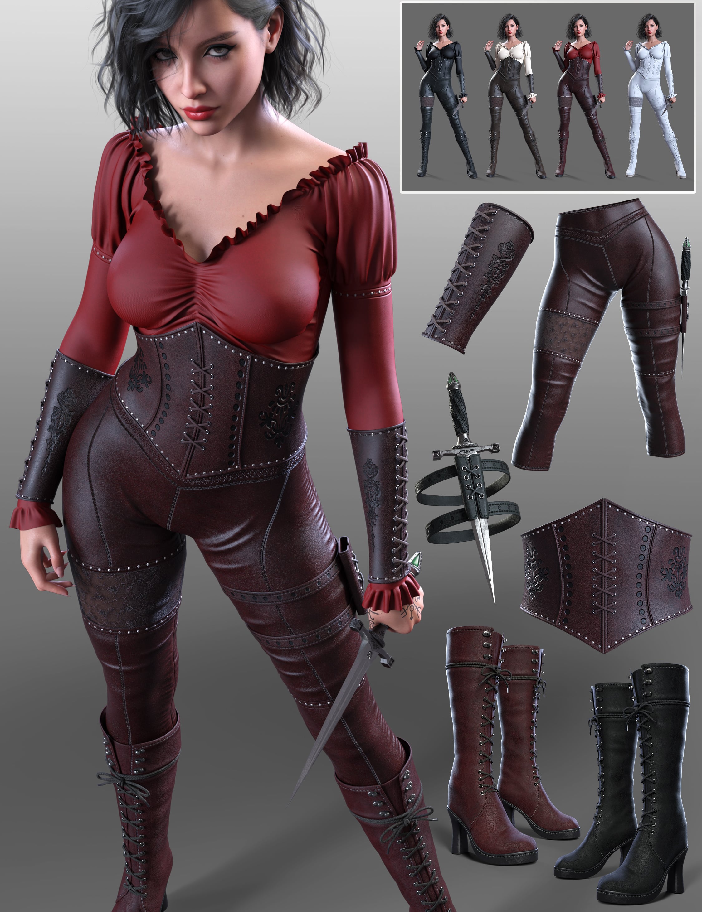 dForce DC Dark Huntress Set for Genesis 9 by: Dreamcatcher, 3D Models by Daz 3D