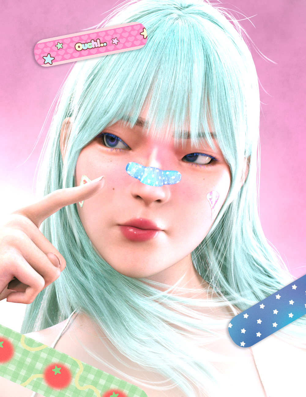 LA Decora Bandages and Expressions for Genesis 9 by: Laia, 3D Models by Daz 3D