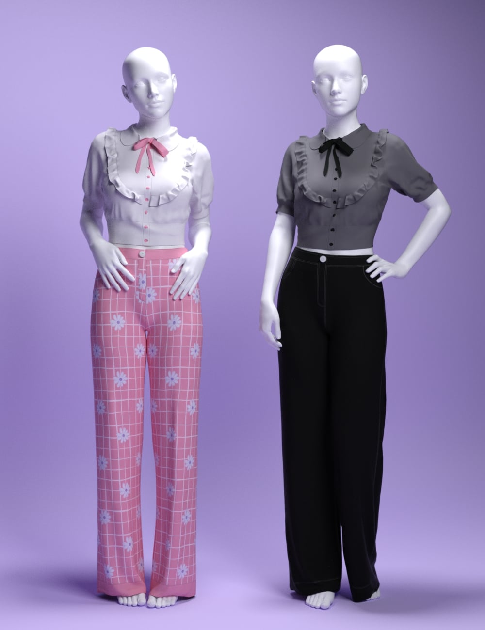 dForce MS Cute Vintage Outfit for Genesis 9 and 8 Female by: MavisSky, 3D Models by Daz 3D