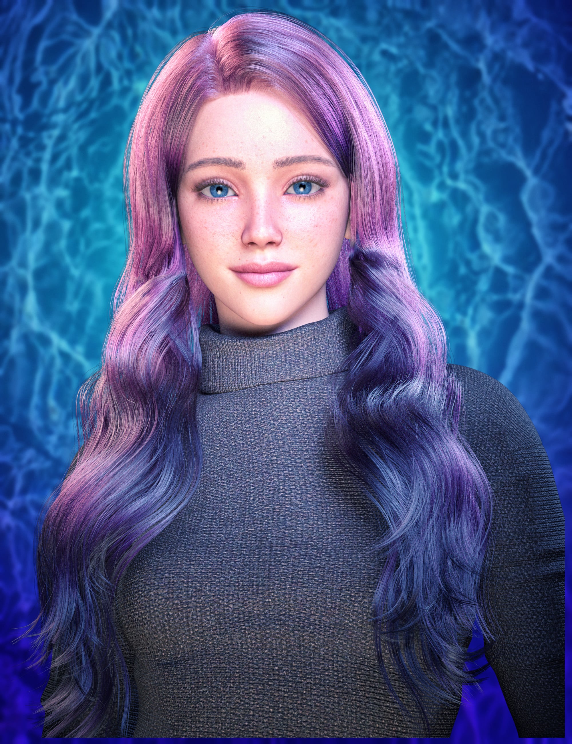 dForce Strand-Based FE Pelo Largo Ondurado Hair for Genesis 9,8 and 8.1 by: FeSoul, 3D Models by Daz 3D