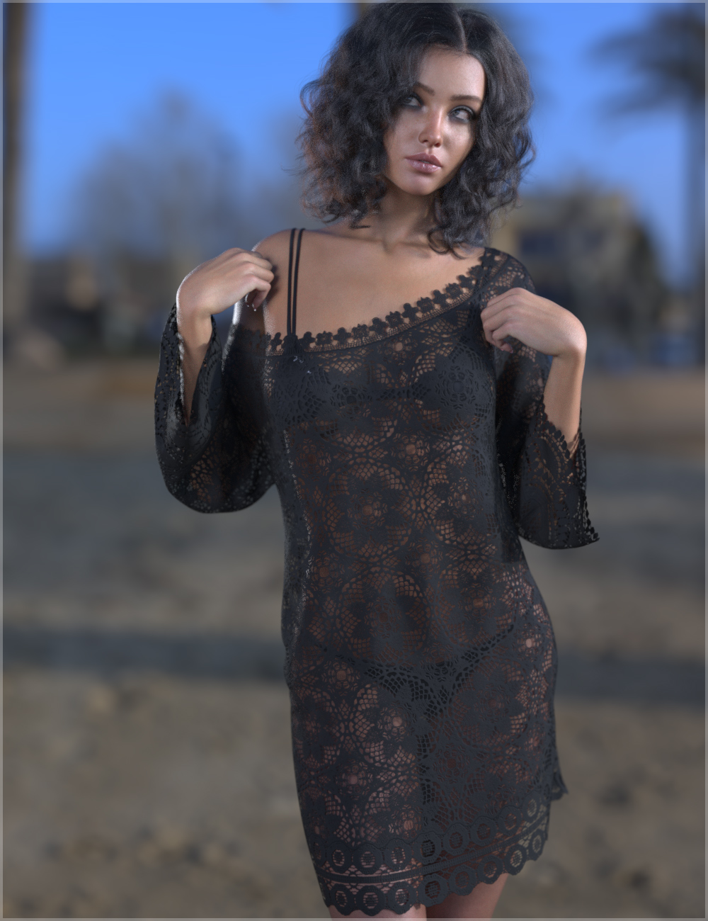 dForce Beachy Coverup Dress Genesis 9 by: Sveva, 3D Models by Daz 3D