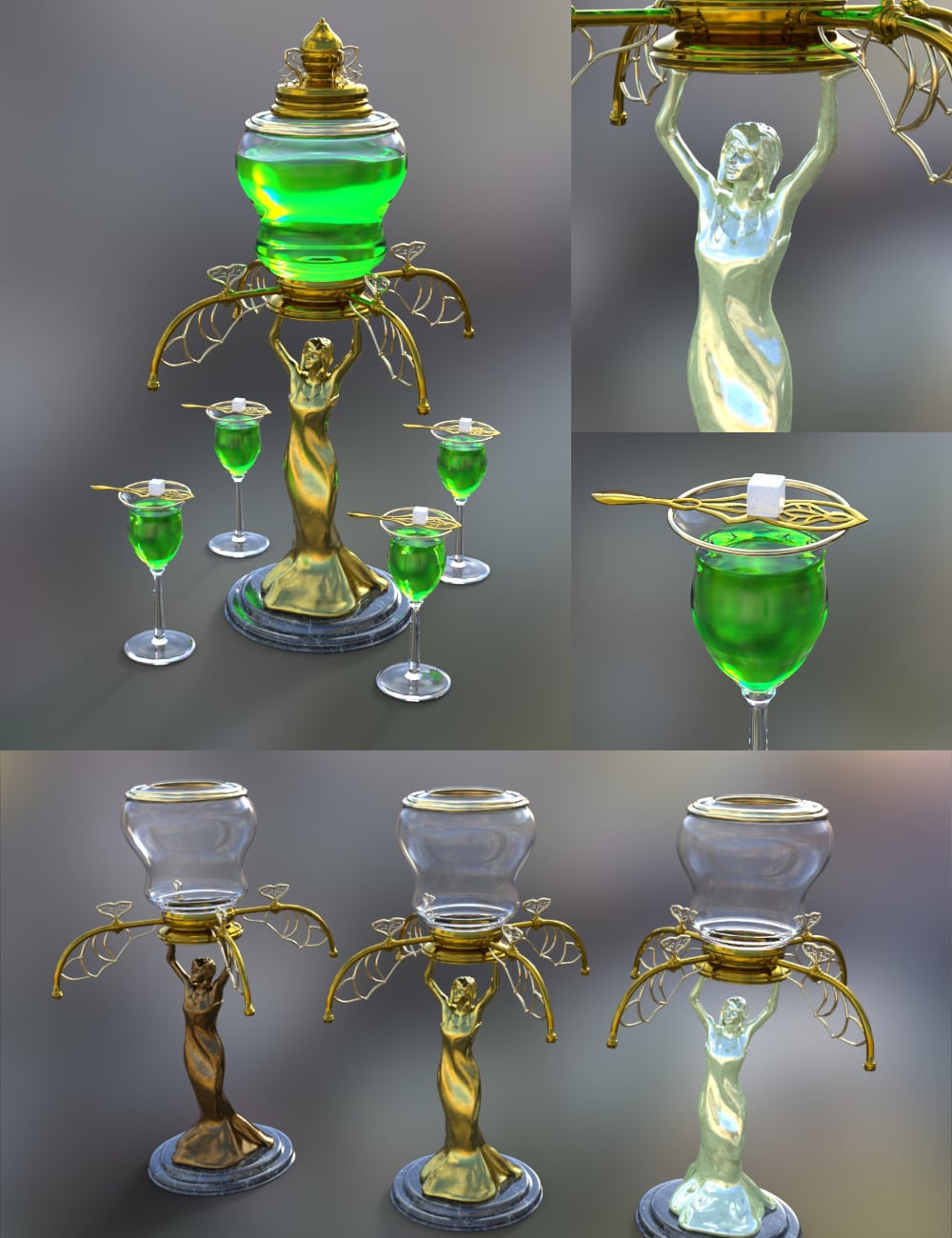 Absinthe Ritual Set by: Fantasyart3D, 3D Models by Daz 3D
