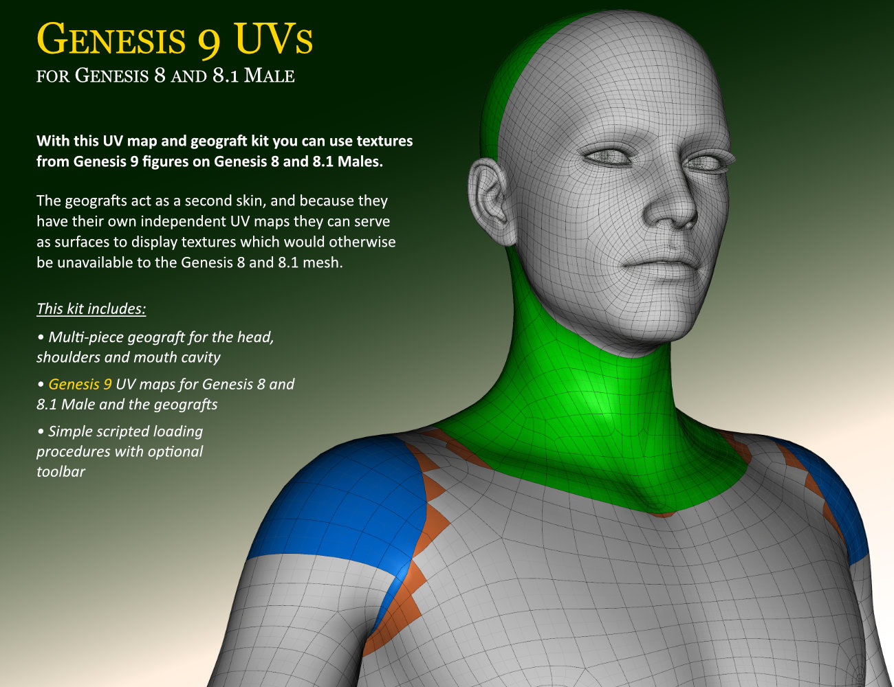 Genesis 9 UVs for Genesis 8 and 8.1 Male | Daz 3D