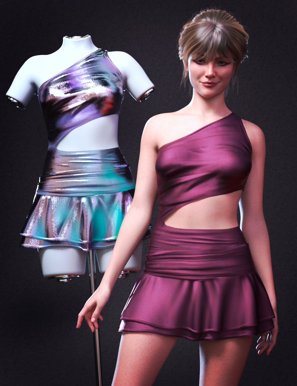 dForce LA Butterfly Dress for Genesis 9 and 8 Female by: Laia, 3D Models by Daz 3D