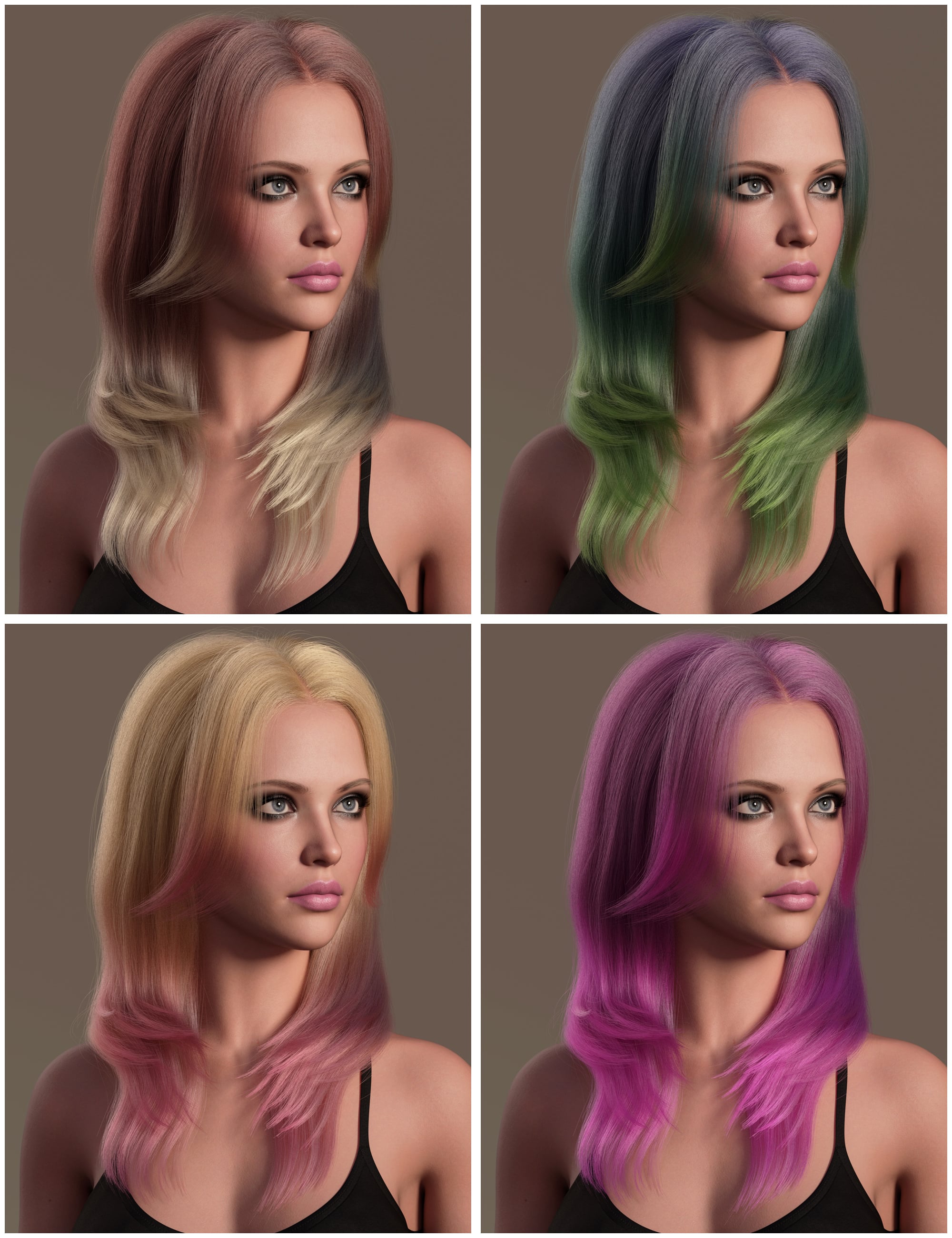 dForce Long Layered Style Strand-Based Hair Color Expansion by: outoftouch, 3D Models by Daz 3D
