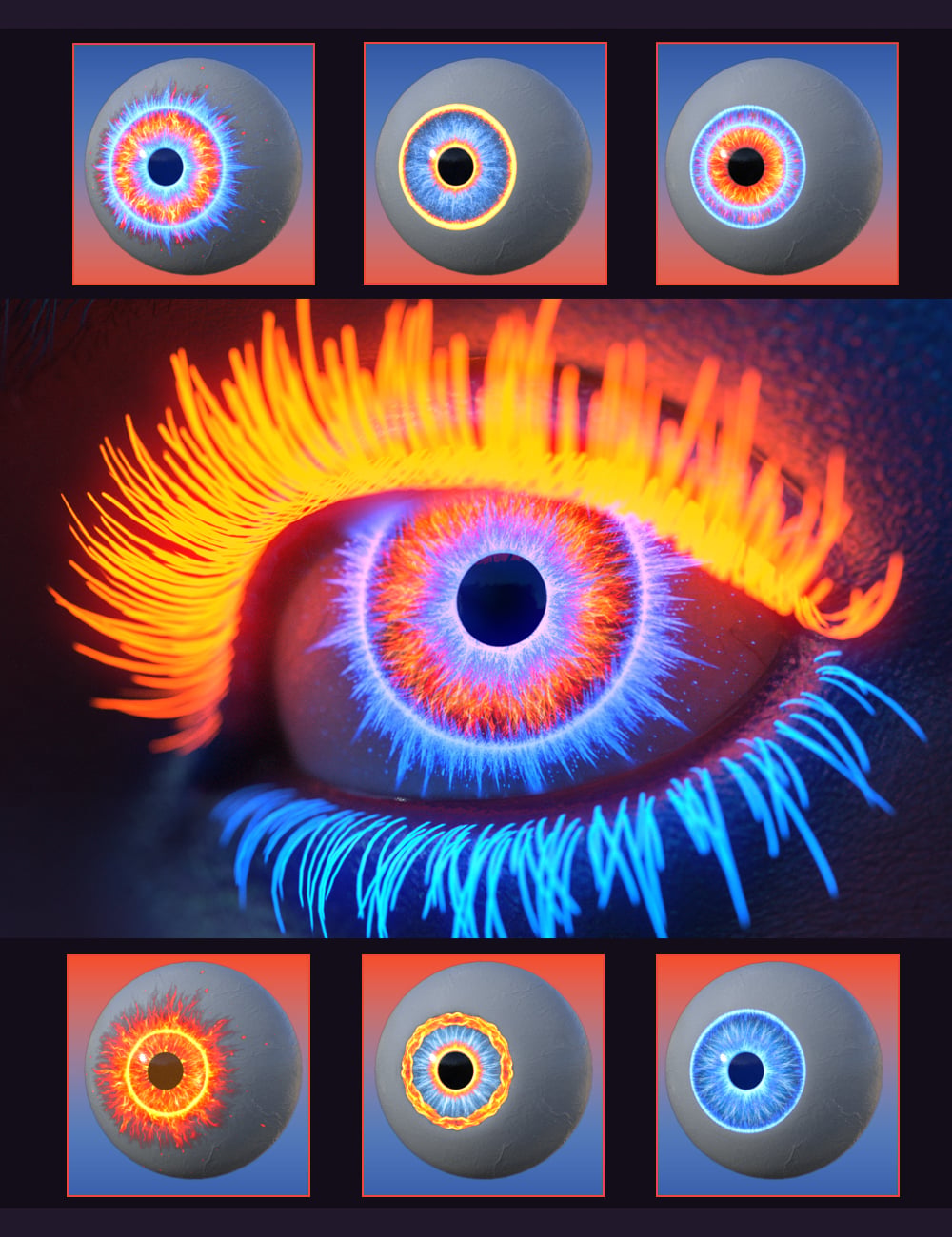 Fire and Ice Iris Builder for Genesis 9 by: ForbiddenWhispers, 3D Models by Daz 3D