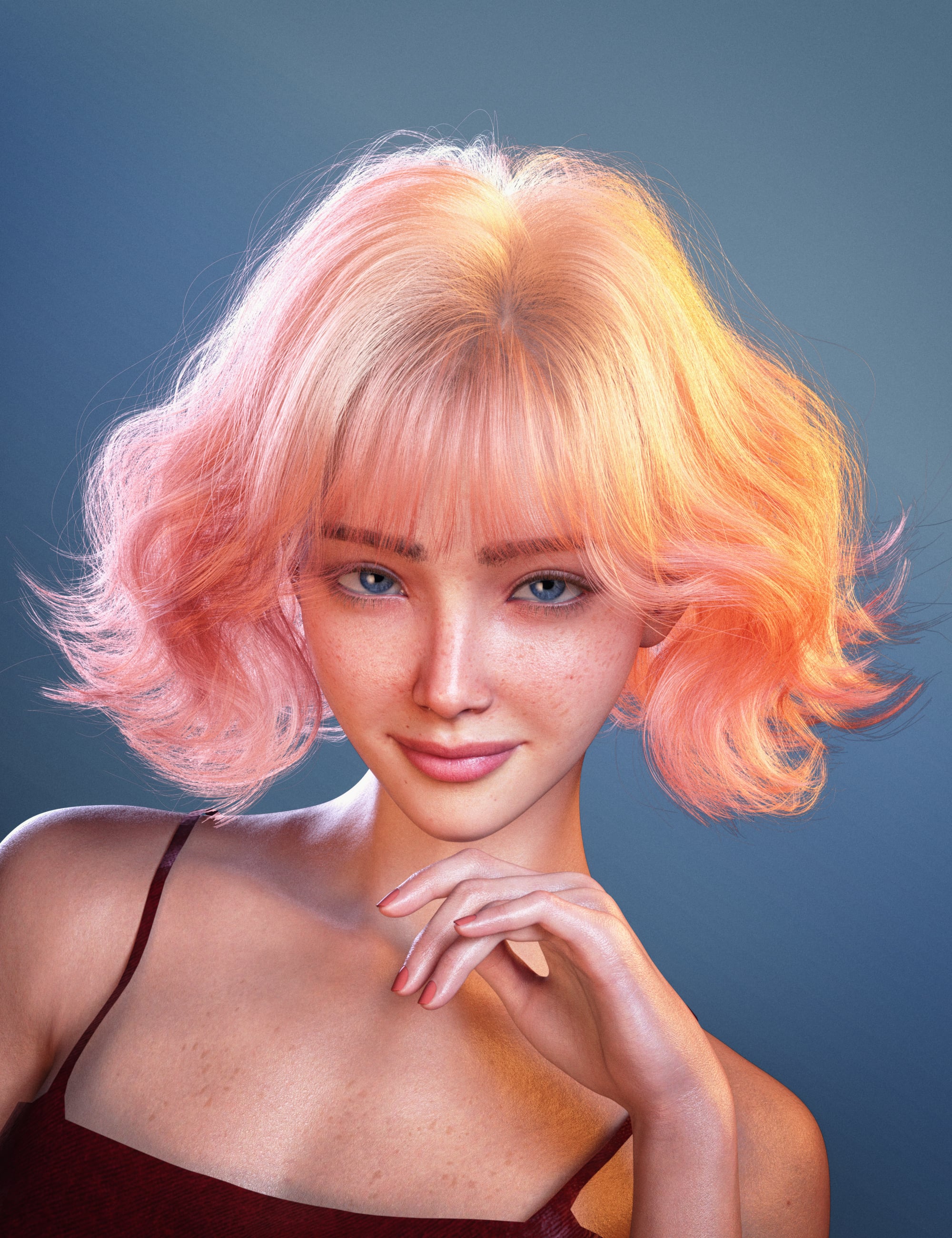 dForce Strand-Based FE Airy Short Waves Hair for Genesis 9 and 8 by: FeSoul, 3D Models by Daz 3D