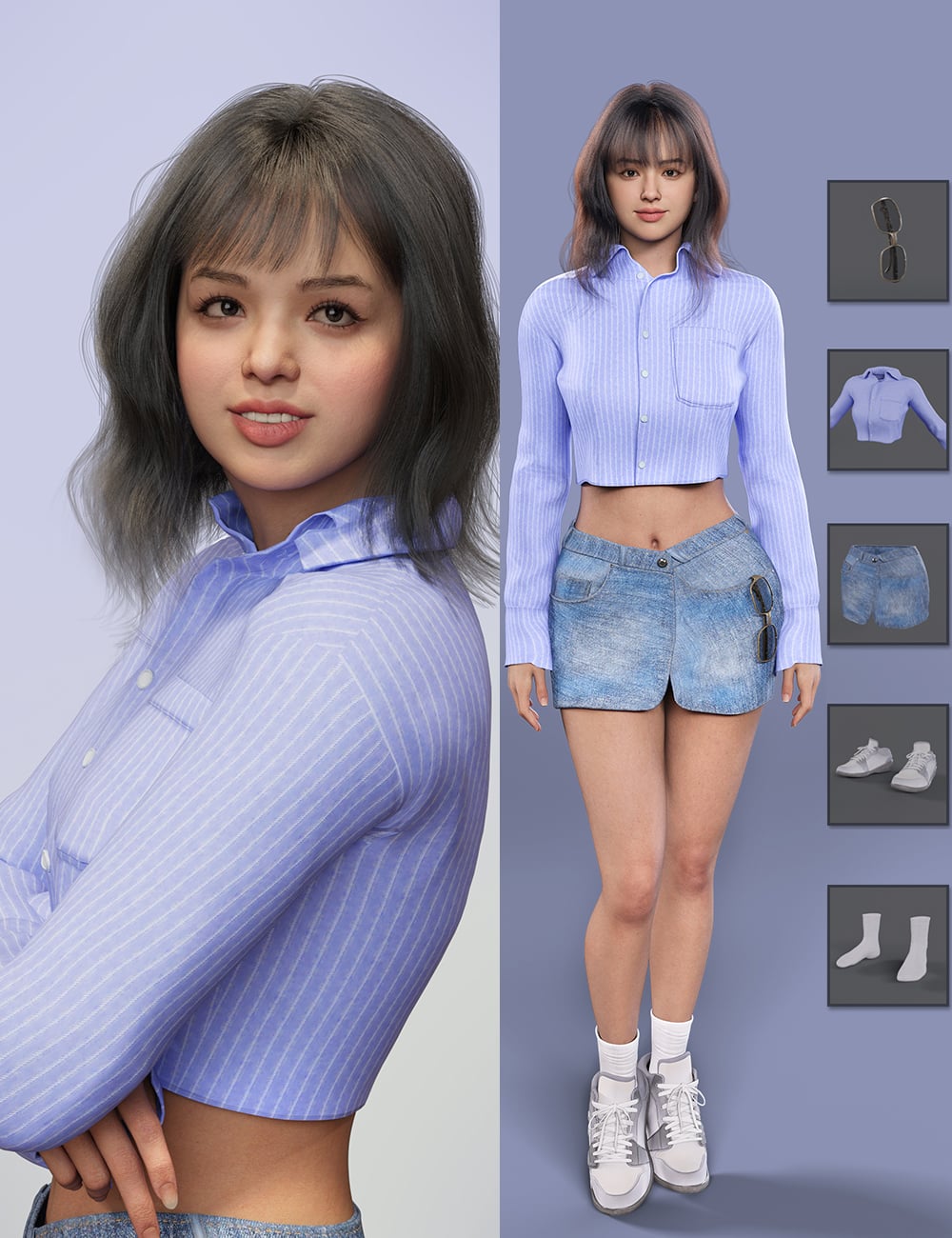 dForce Scattered Hringe Short Hair and American Casual Style for Genesis 9 Feminine by: Magic Brush, 3D Models by Daz 3D