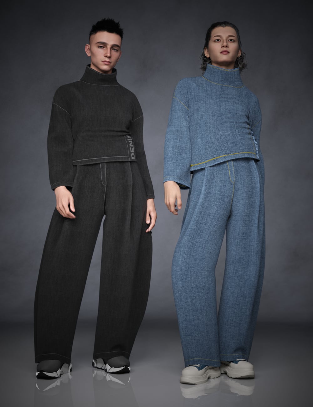 dForce Black Denim Outfit for Genesis 9 Masculine by: 3DStyle, 3D Models by Daz 3D