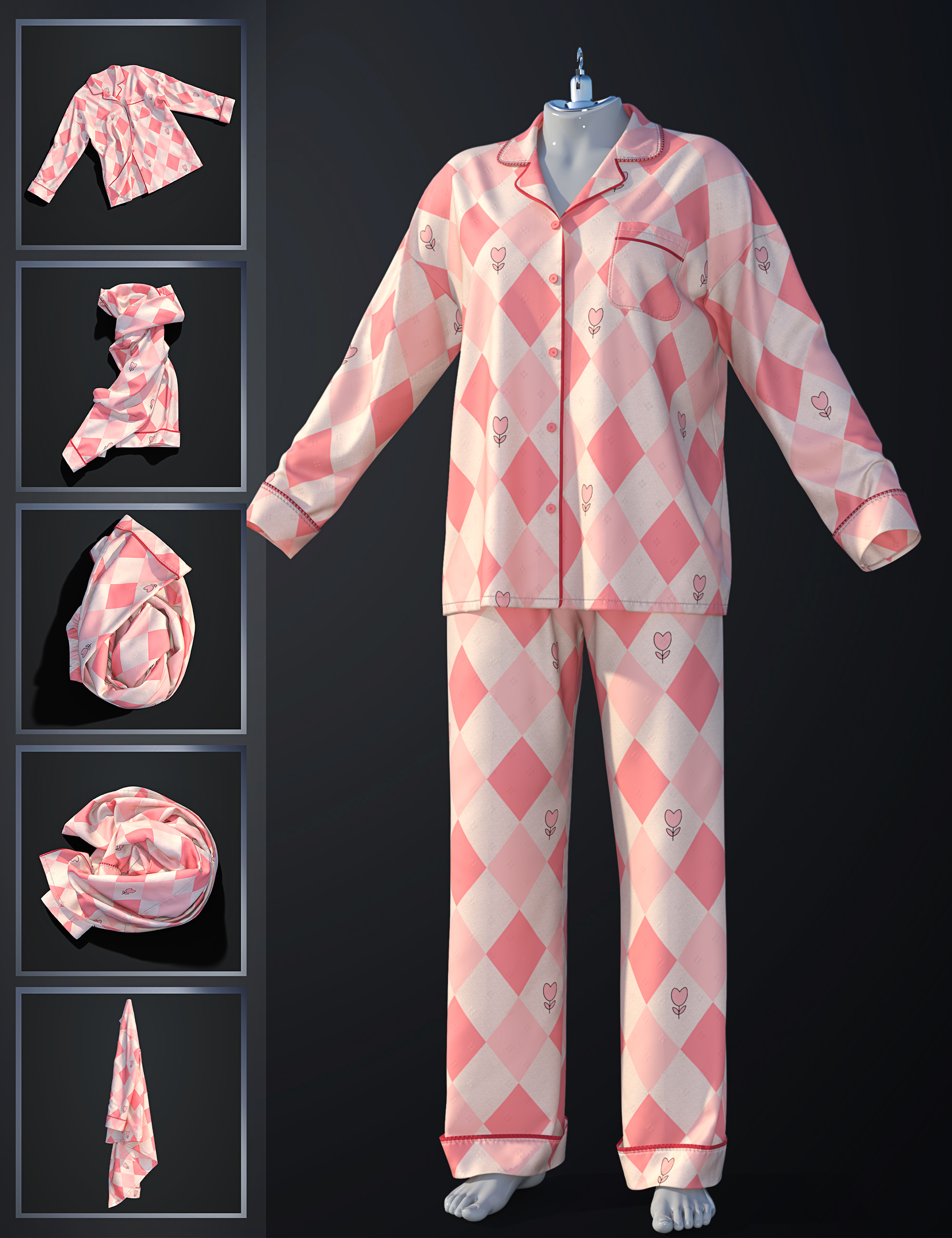 dForce SU Pajama Outfit for Genesis 9 by: Sue Yee, 3D Models by Daz 3D