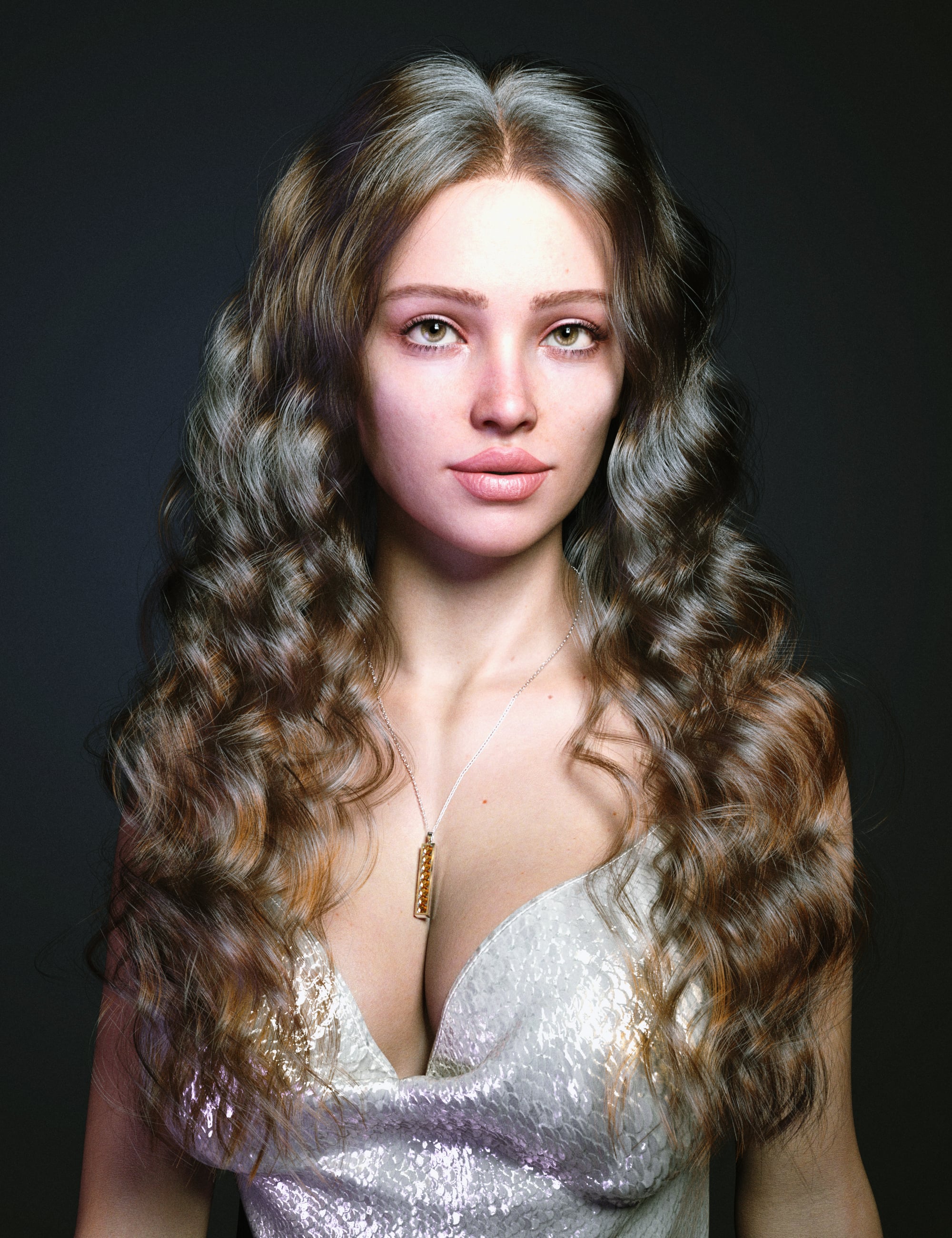 dForce Strand-Based FE Center Parted Curly Hair for Genesis 9, 8 and 8.1 by: FeSoul, 3D Models by Daz 3D