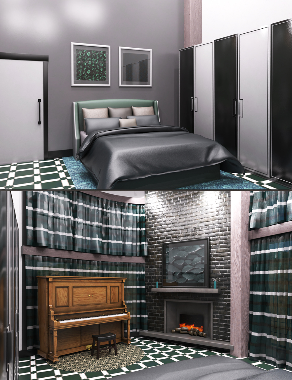 High Ceiling Bedroom by: bituka3d, 3D Models by Daz 3D