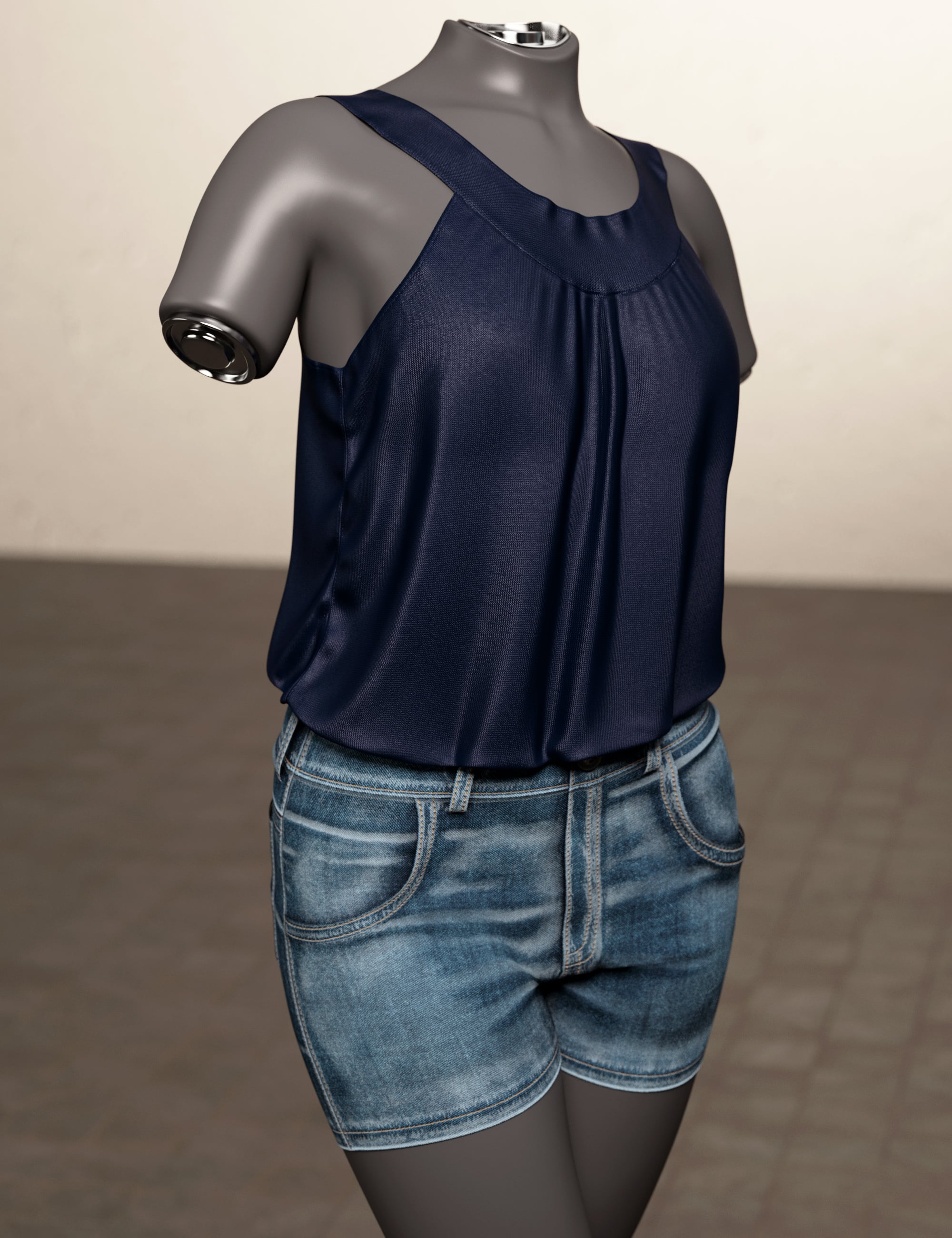 dForce Denim Shorts and Loose Top for Genesis 9 by: outoftouch, 3D Models by Daz 3D