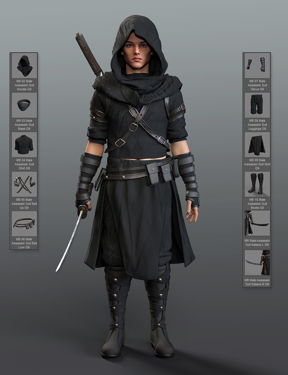 dForce MB Male Assassin Suit for Genesis 9 by: Magic Brush, 3D Models by Daz 3D