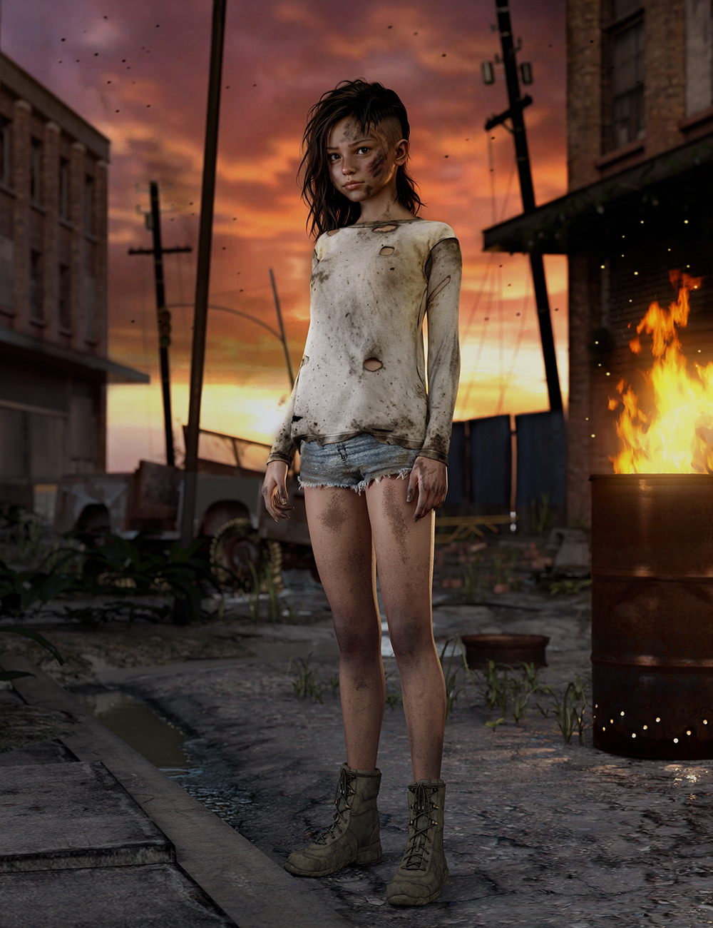 Last Days dForce Clothing for Genesis 9 (Long Shirt) by: 3D Universe, 3D Models by Daz 3D
