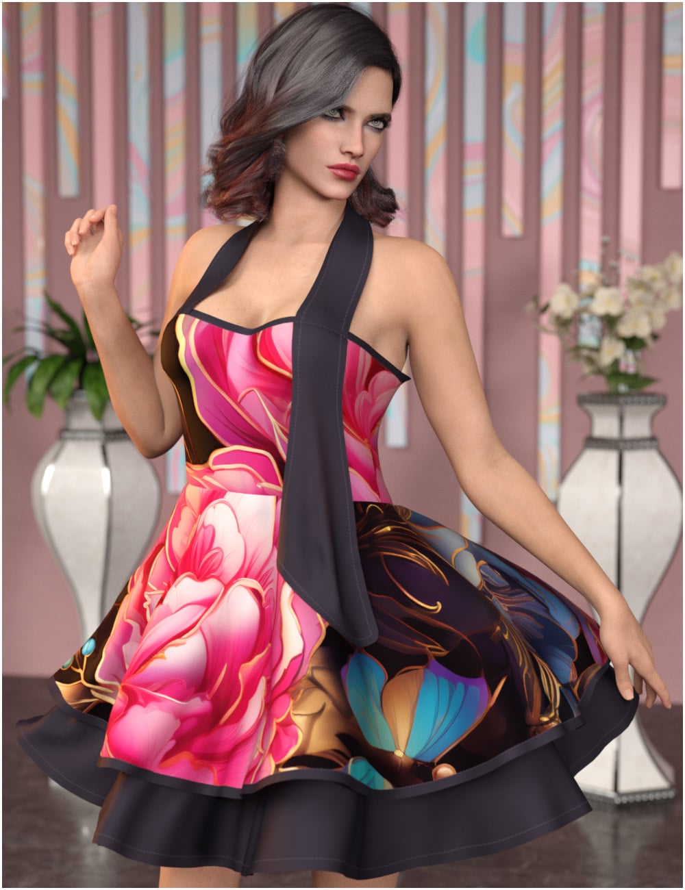 dForce Rebecca Dress for Genesis 9 by: BelladzinesPandyGirl, 3D Models by Daz 3D