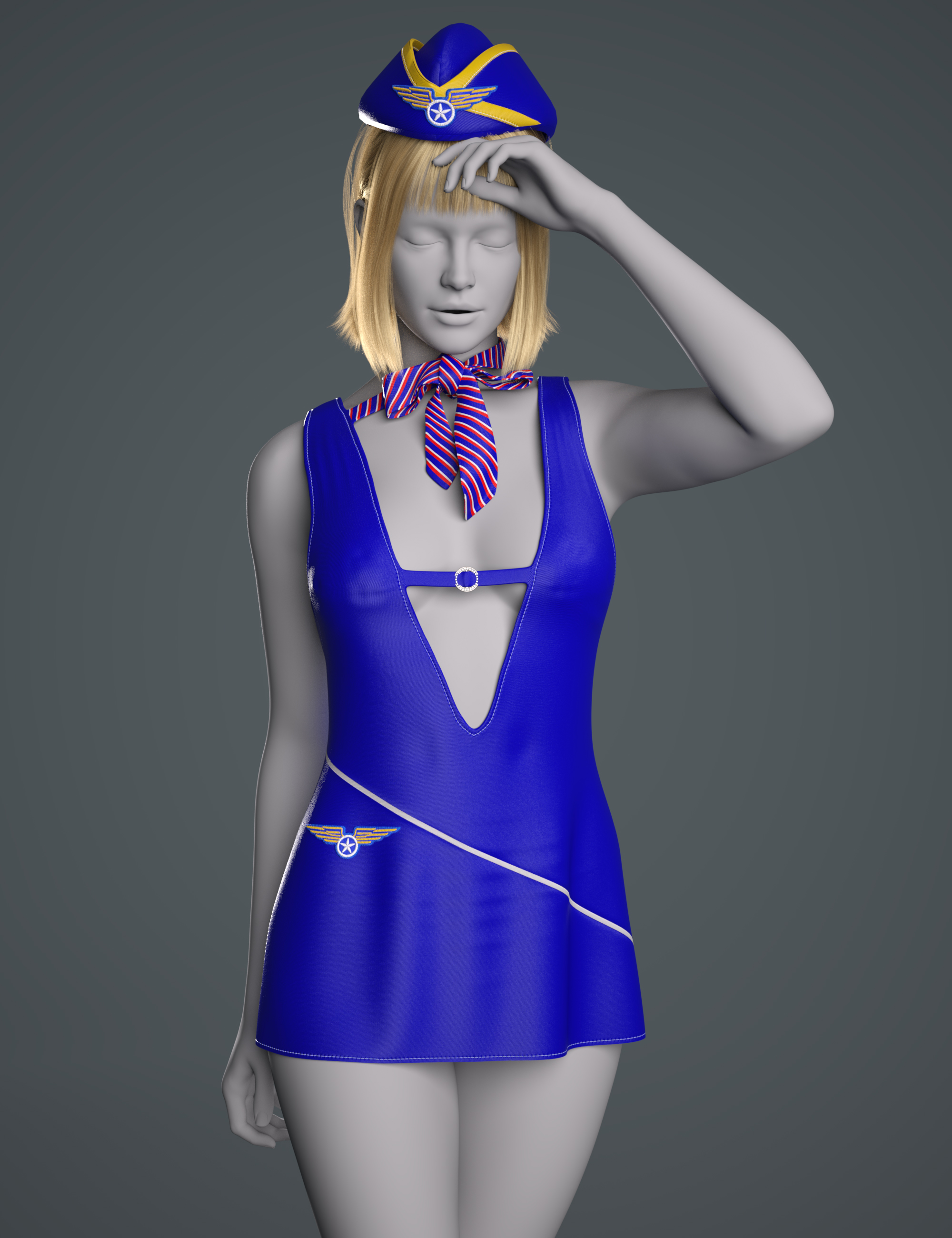 dForce GN Plunging Airline Mini Dress Outfit for Genesis 9 by: Goanna, 3D Models by Daz 3D