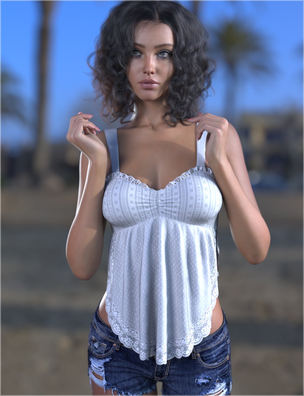 dForce Frilly Summer Tank for Genesis 9 by: Sveva, 3D Models by Daz 3D
