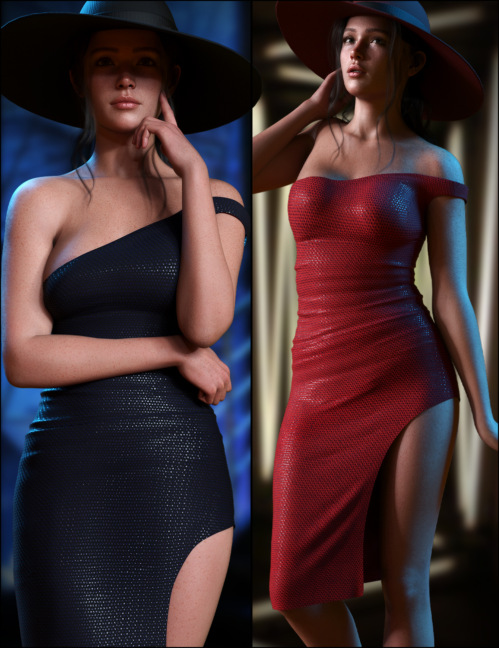 dForce Veloura Asymmetry Outfit Set for Genesis 9 by: MytilusProShot, 3D Models by Daz 3D