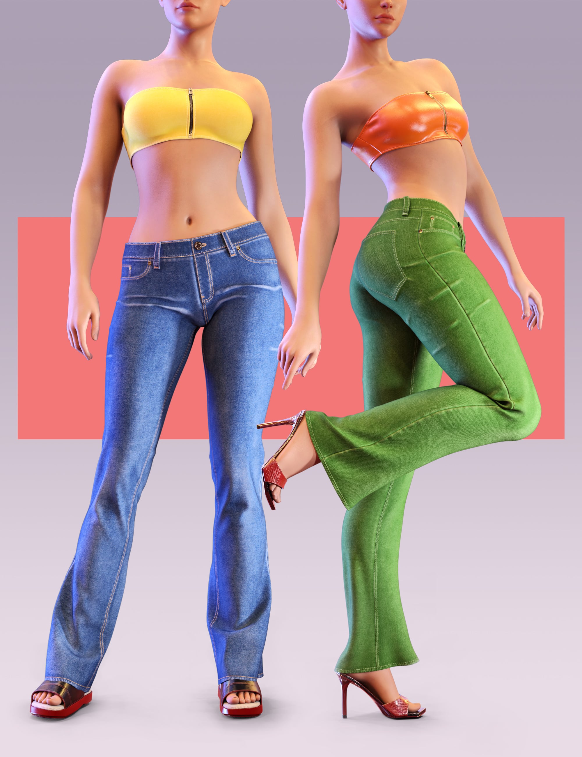 dForce COG Flared Jeans for Genesis 9 by: CatOnGlade, 3D Models by Daz 3D