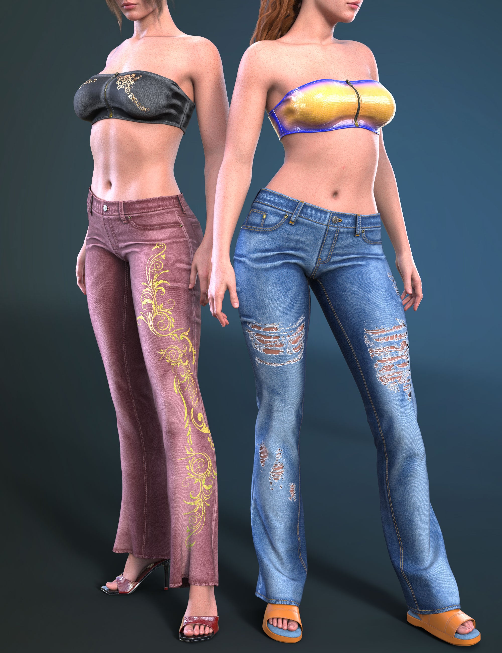 dForce COG Flared Jeans Texture Pack by: CatOnGlade, 3D Models by Daz 3D