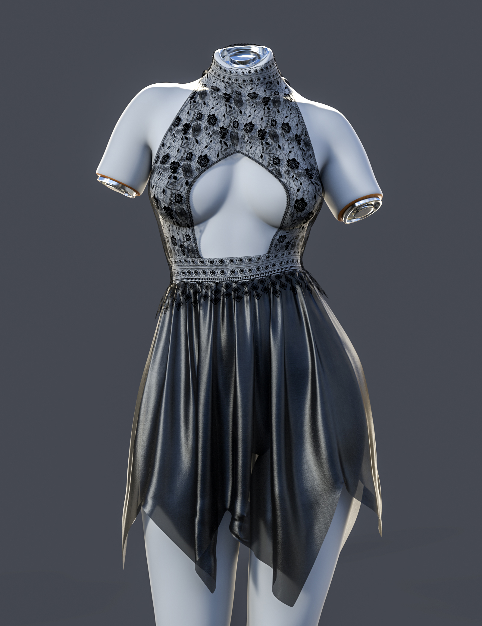 dForce MK Lace Cutout Halter Dress for Genesis 9 by: wsmonkeyking, 3D Models by Daz 3D