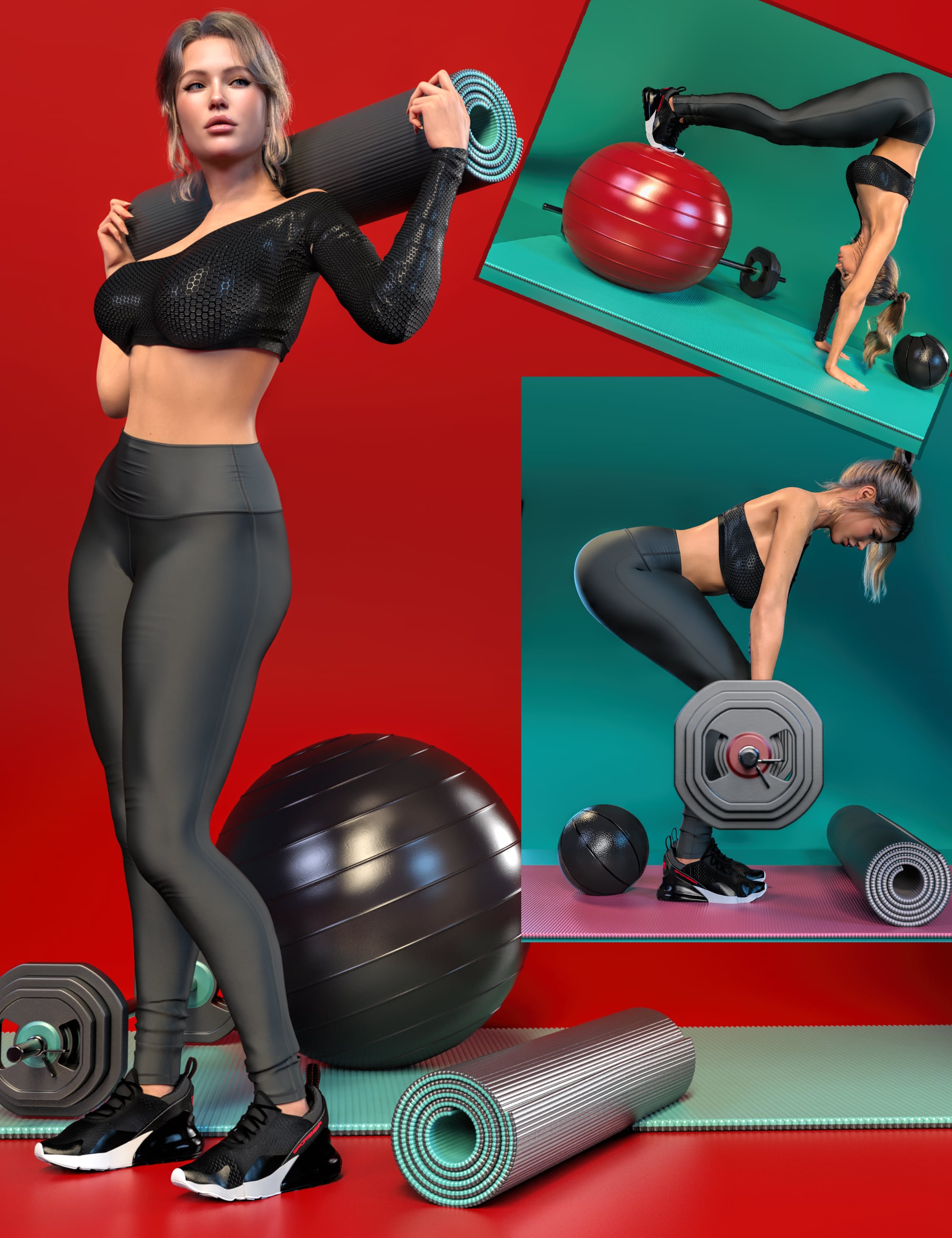 Z Exercise Props and Poses for Genesis 9 and 8 Female by: Zeddicuss, 3D Models by Daz 3D