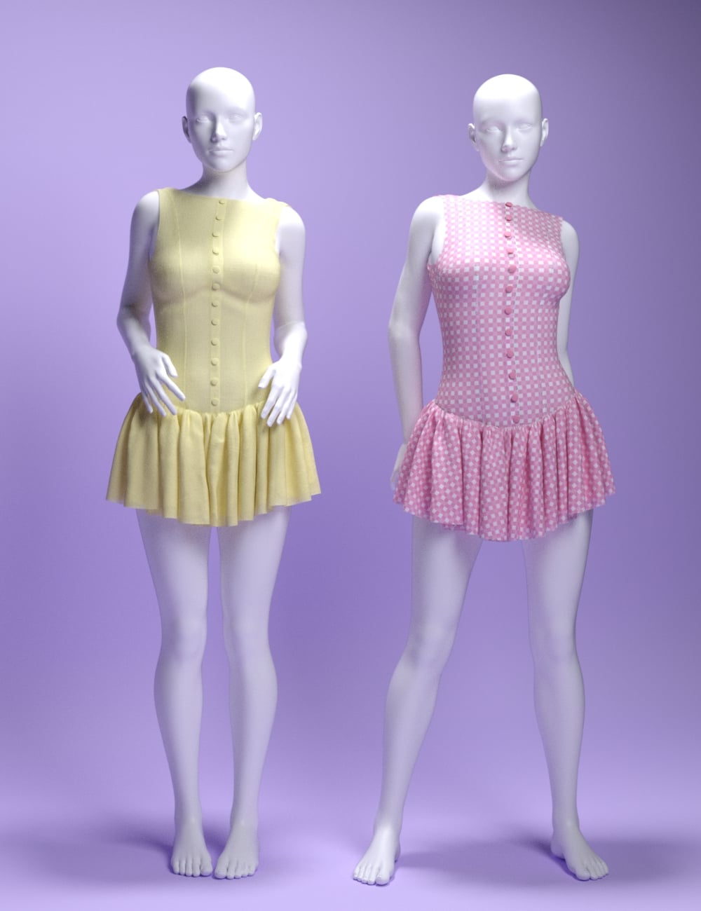 dforce MS Delicate Buttoned Dress for Genesis 9 and 8 Female by: MavisSky, 3D Models by Daz 3D