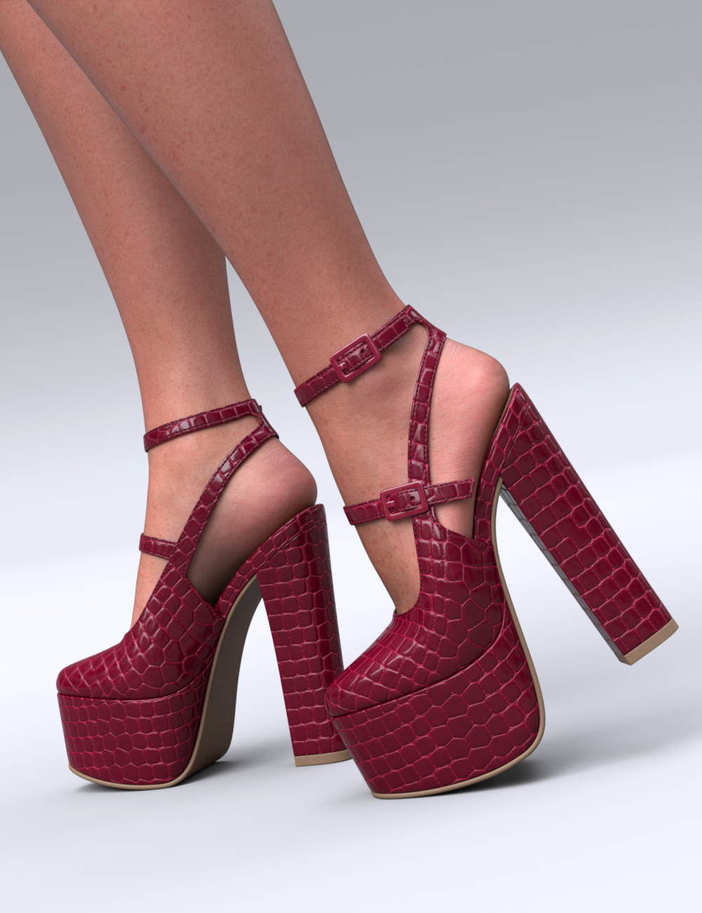 Embossed Strappy Platform Pumps for Genesis 9 and 8 Female by: Havanalibere, 3D Models by Daz 3D