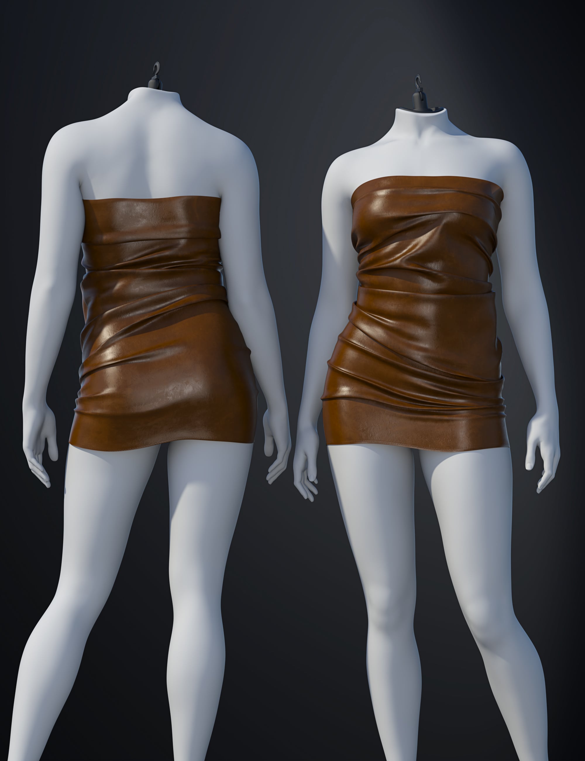 dForce SU Leather Strapless Dress for Genesis 9 by: Sue Yee, 3D Models by Daz 3D