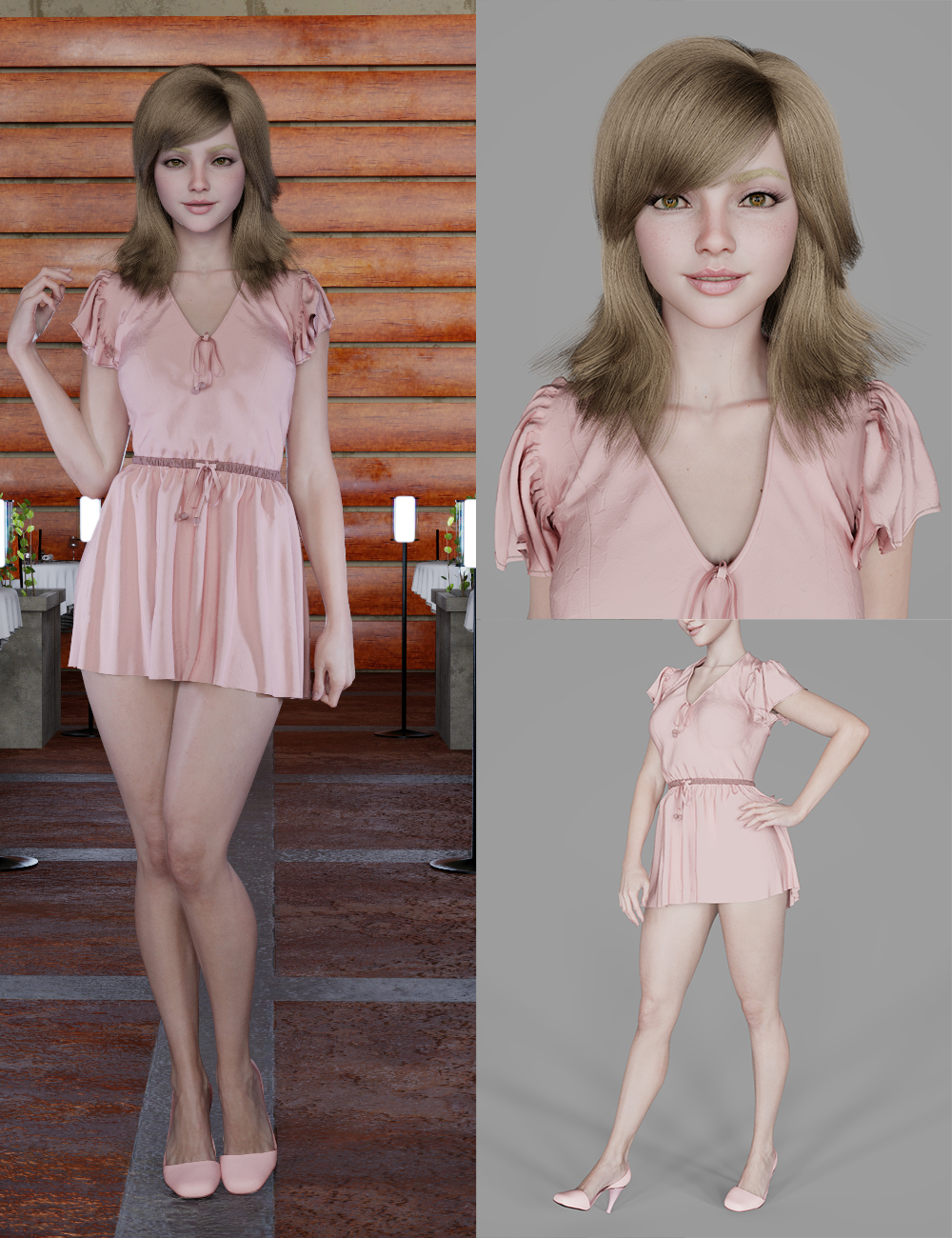 MGAB Brithney Fringe Hair and Summer Outfit for Genesis 9 by: MarcosGAB, 3D Models by Daz 3D