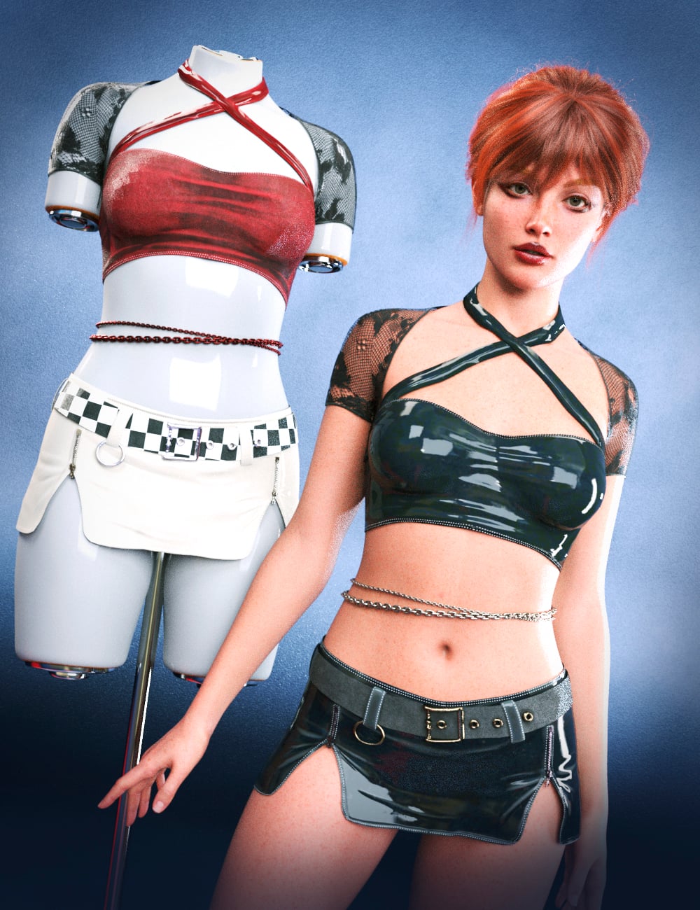 dForce LA Chained Up Outfit for Genesis 9 and 8 Female by: Laia, 3D Models by Daz 3D
