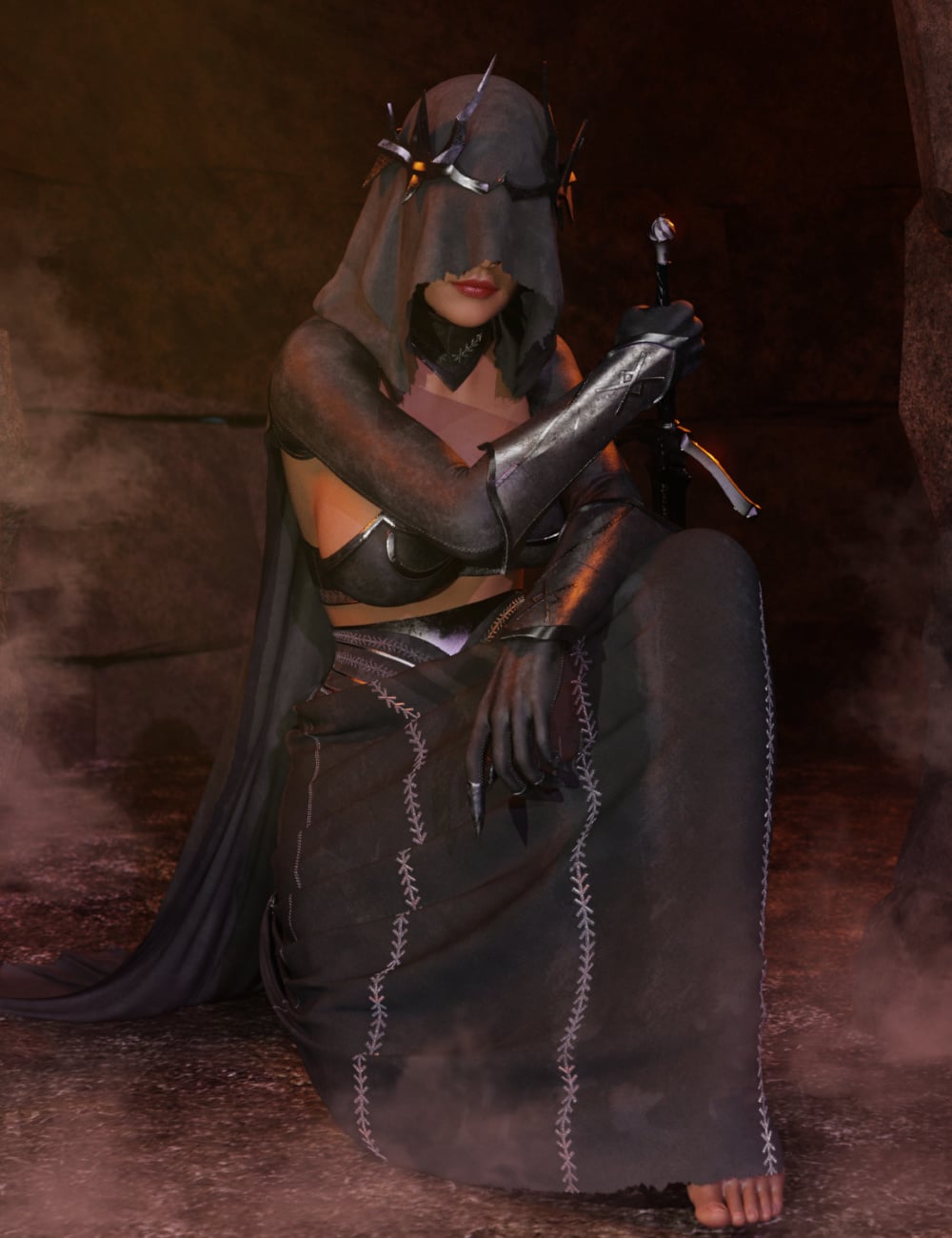ZK dForce Dark Priestess by: ZKuro, 3D Models by Daz 3D