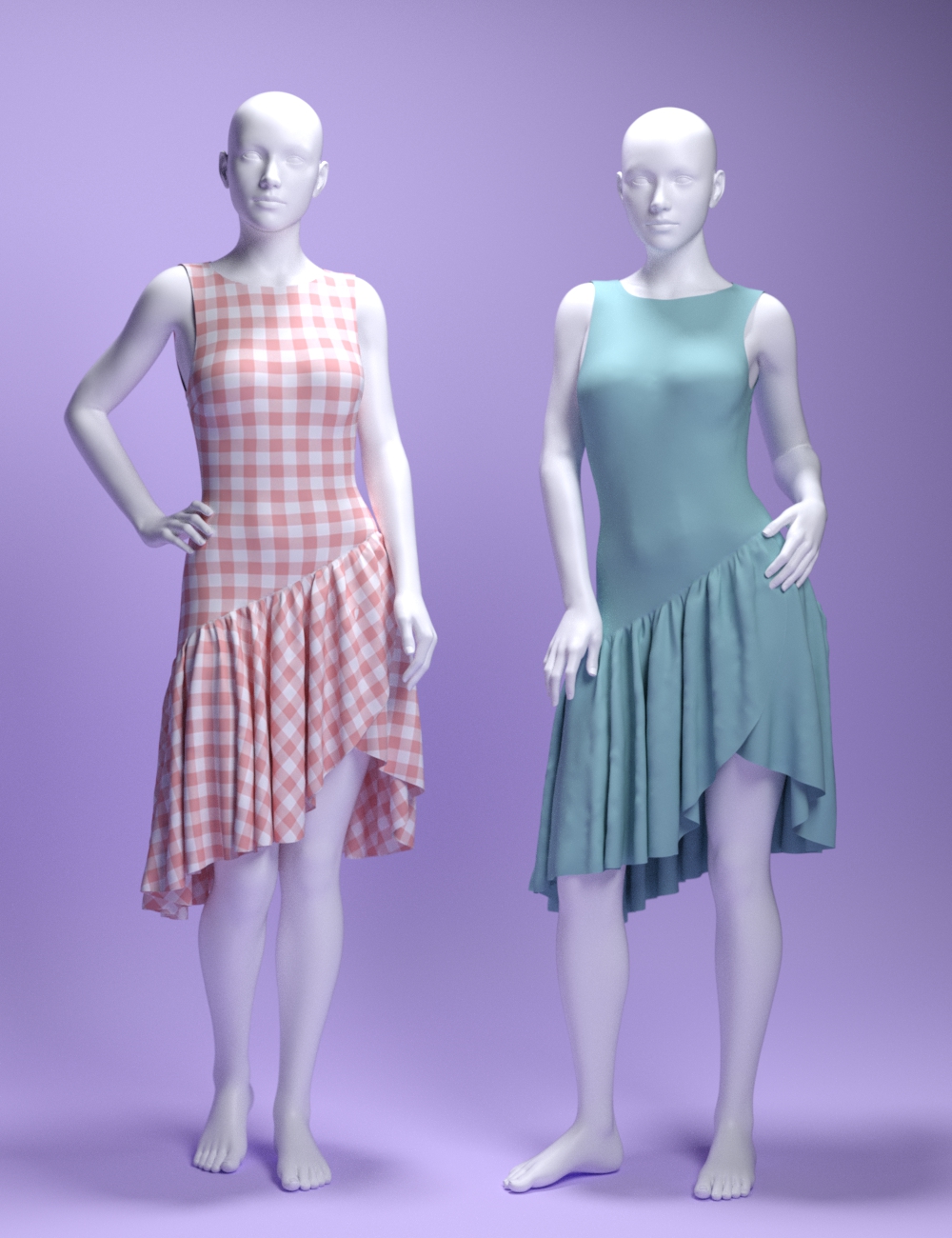 MS dForce Asymmetrical Midi Dress for Genesis 9 and 8 Female by: MavisSky, 3D Models by Daz 3D