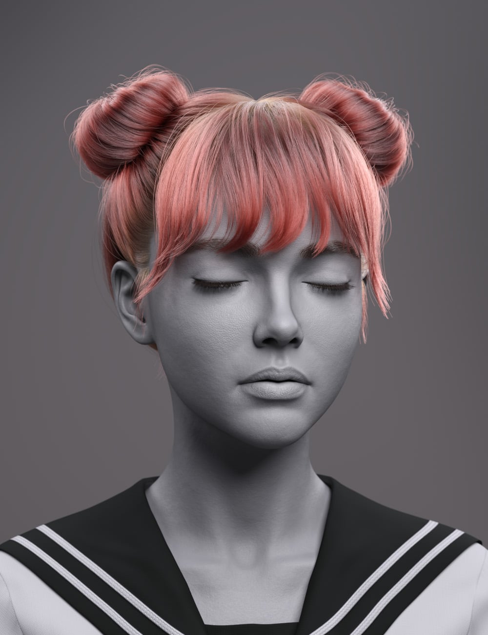 dForce FV Soft Twin Bun Hair for Genesis 9 by: ForlornVoid, 3D Models by Daz 3D