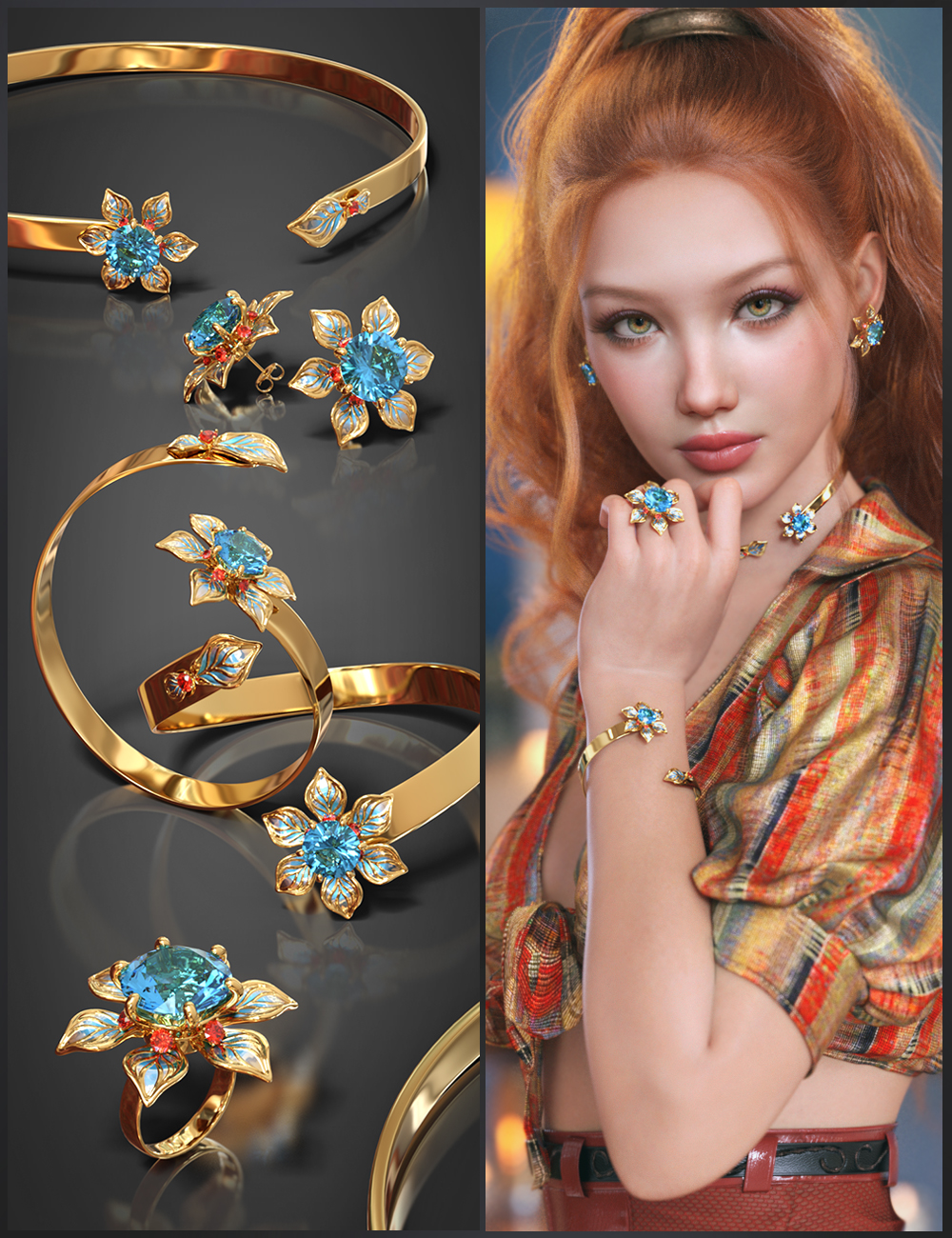 VRV Bloom Jewelry for Genesis 9, 8.1, and 8 Female by: VRVirtuososaddy, 3D Models by Daz 3D