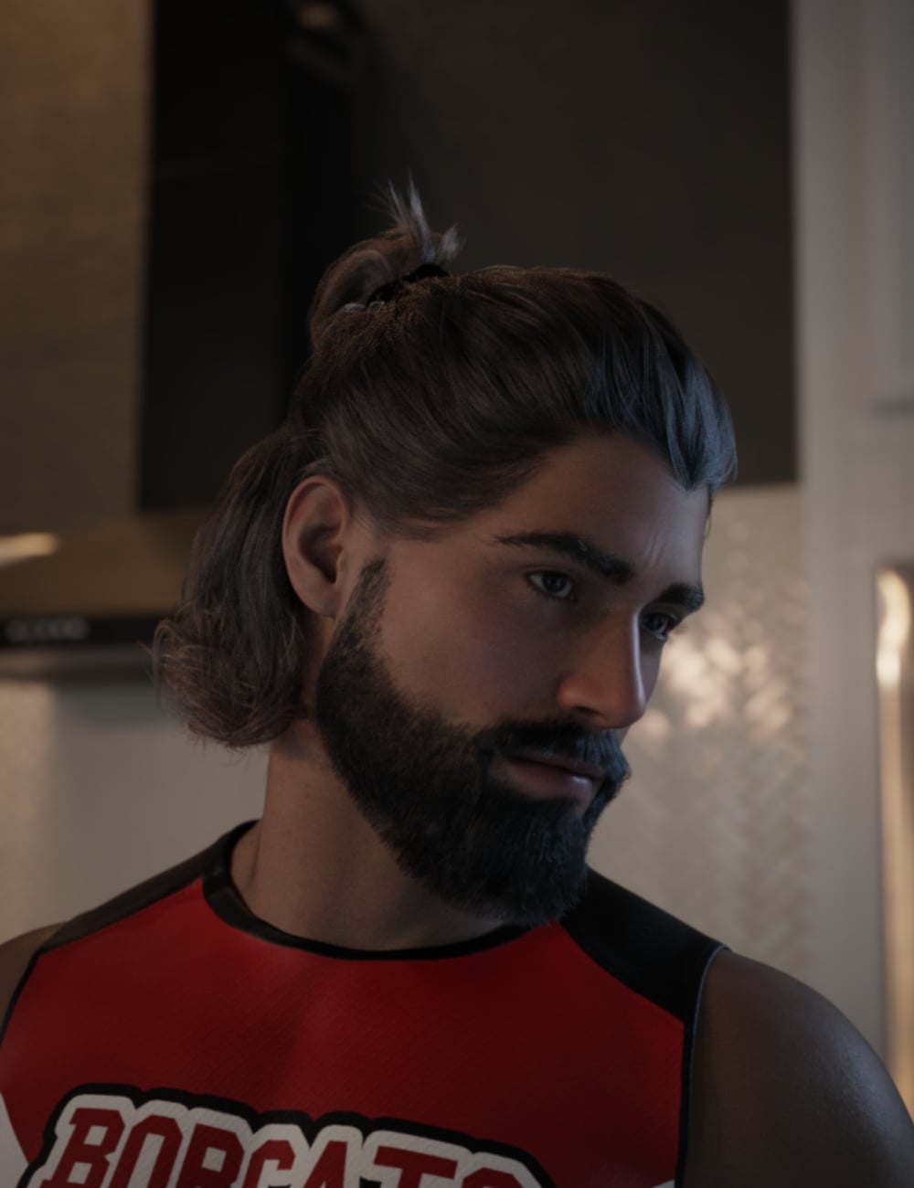dForce Barett Tied Hair and Beard for Genesis 9 by: Neftis3D, 3D Models by Daz 3D