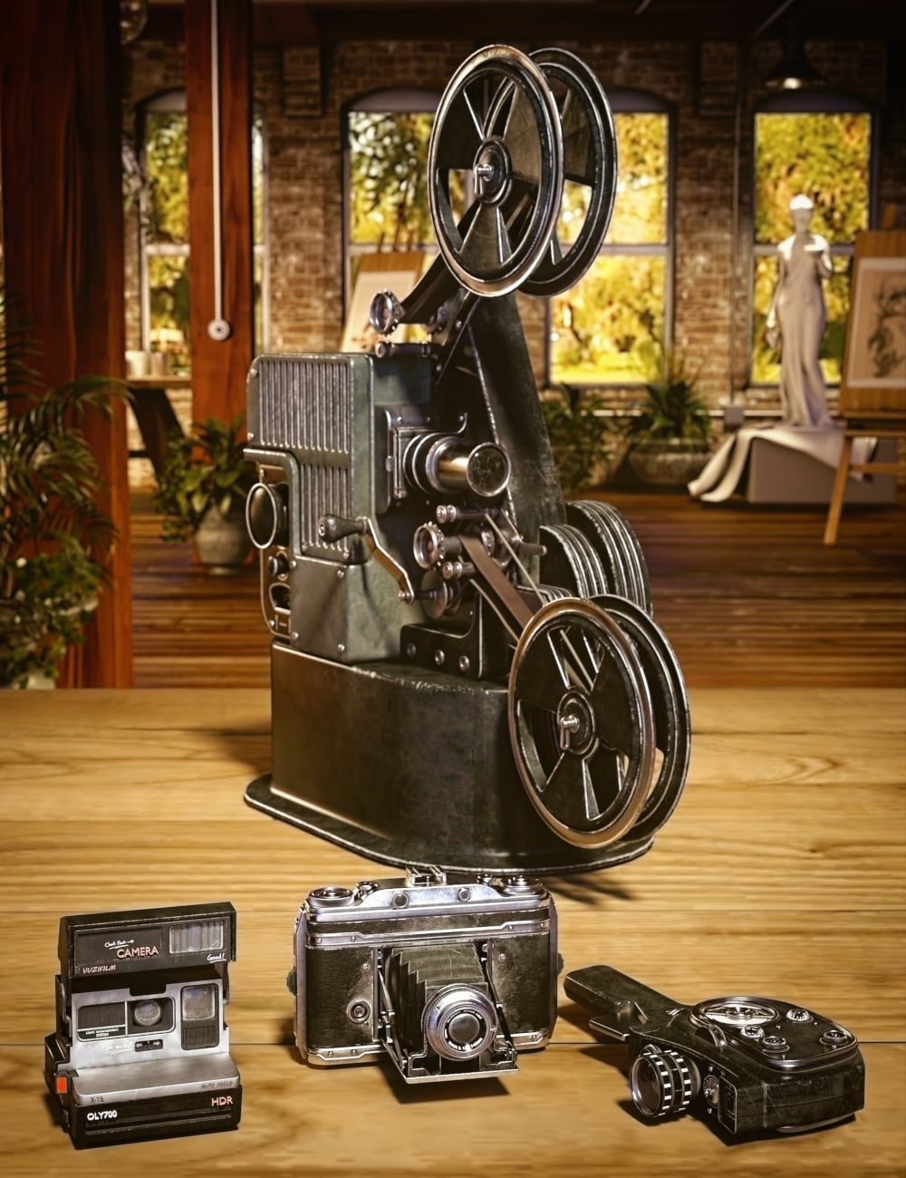 FN Retro Cameras and Projector by: Feng, 3D Models by Daz 3D