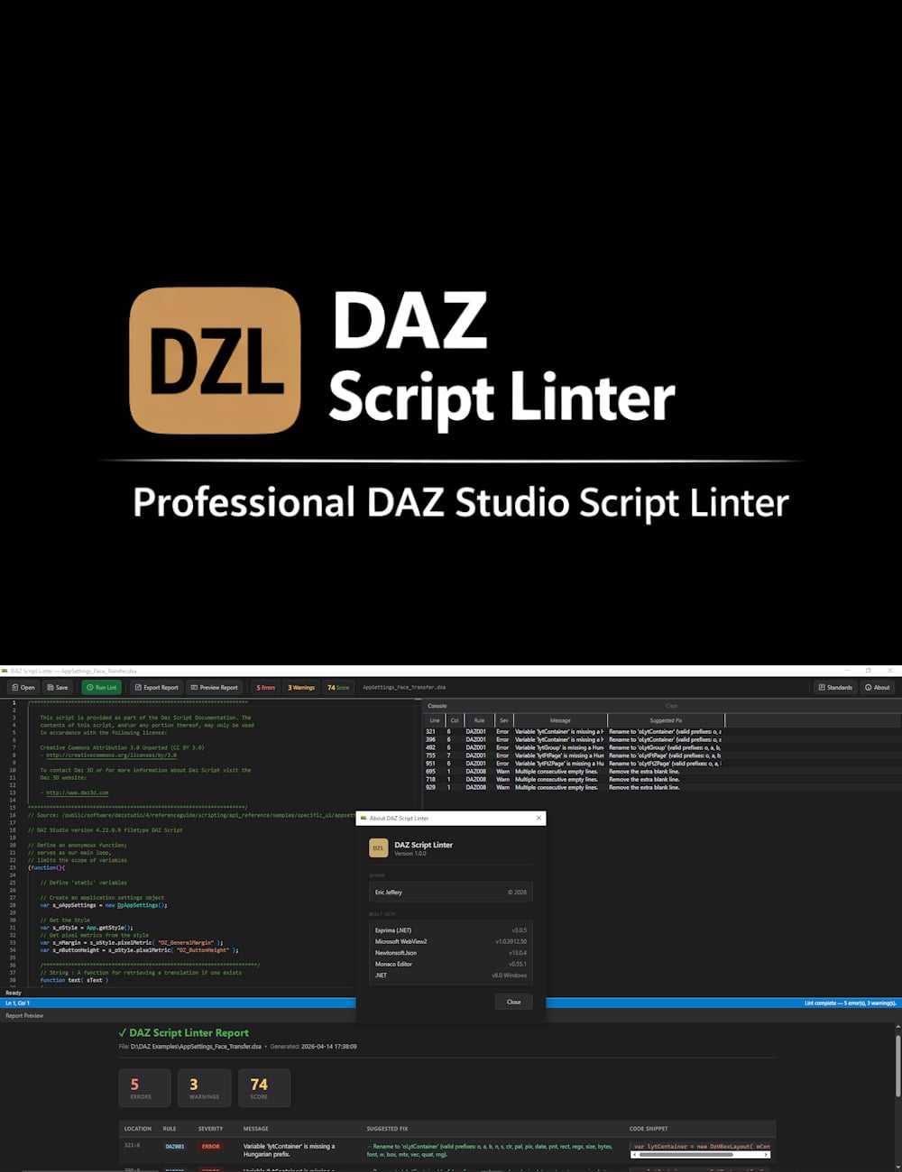 DAZ Script Linter by: Umblefugly, 3D Models by Daz 3D