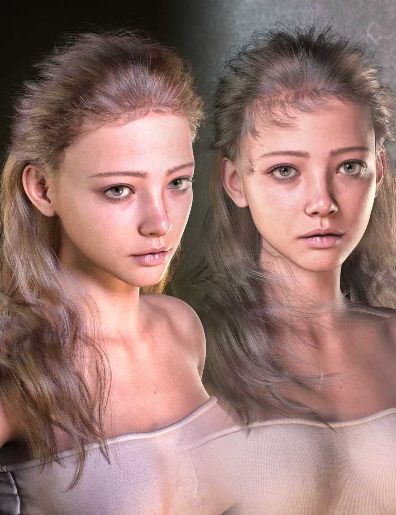 dForce Strand-Based FE Natural Long Half Up Hair for Genesis 9 and 8 by: FeSoul, 3D Models by Daz 3D
