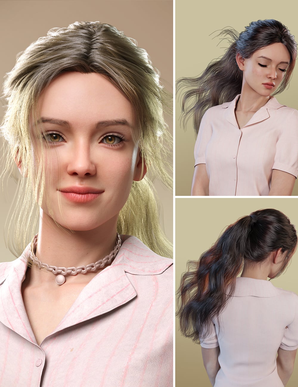 dForce Tousled Ponytail Hair for Genesis 9 by: Magic Brush, 3D Models by Daz 3D