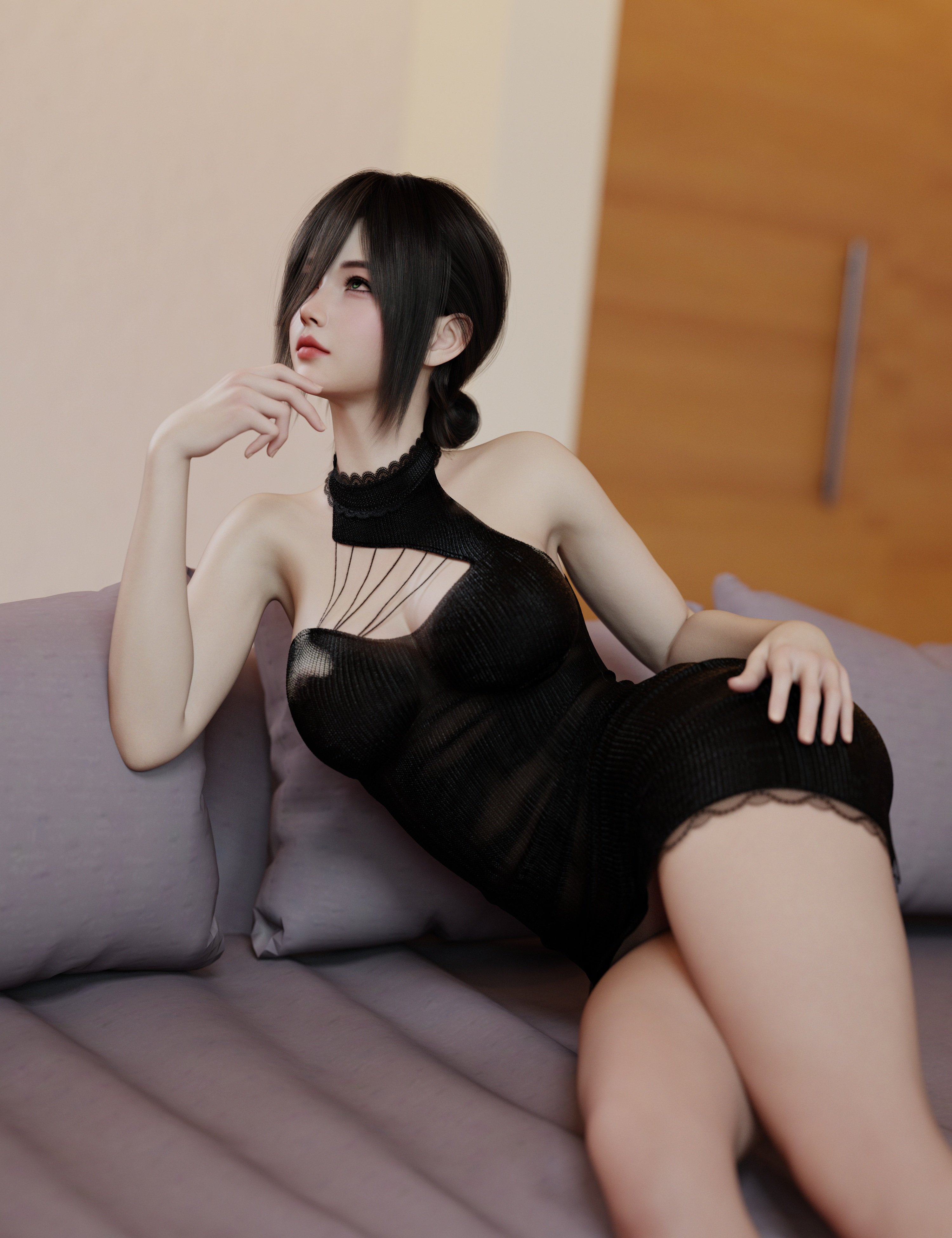 Noki Veil Fringe Low Bun for Genesis 9 by: Noki Saki, 3D Models by Daz 3D