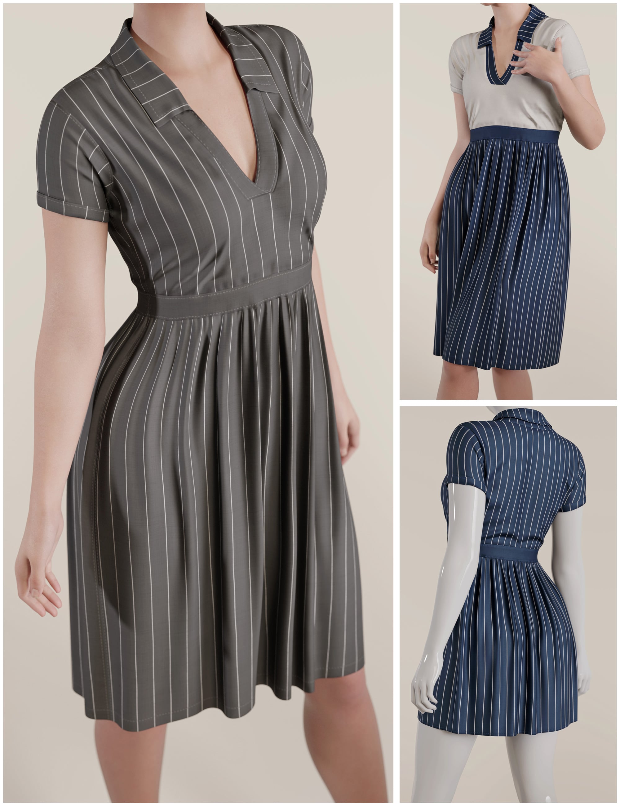 dForce Office Style Dress for Genesis 9 by: outoftouch, 3D Models by Daz 3D
