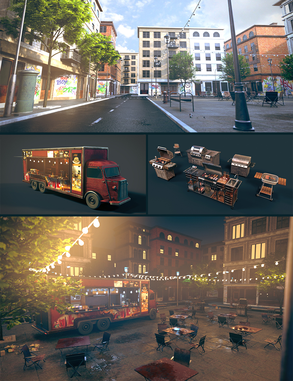 Polish Food Truck Park Bundle by: Polish, 3D Models by Daz 3D