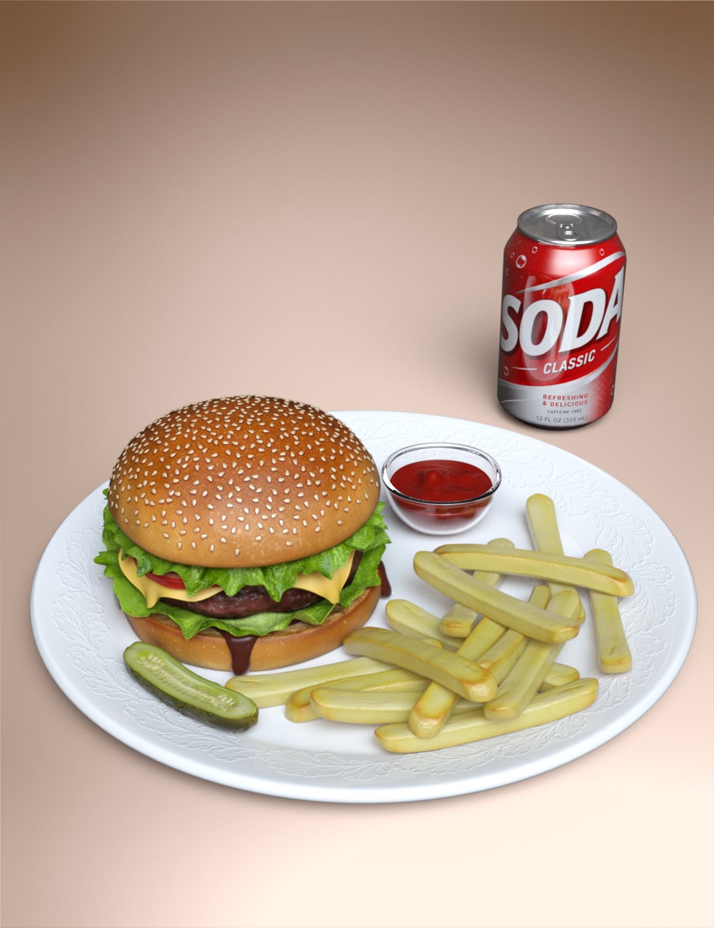 Quick Meal - Cheeseburger and Soda by: 3D Universe, 3D Models by Daz 3D