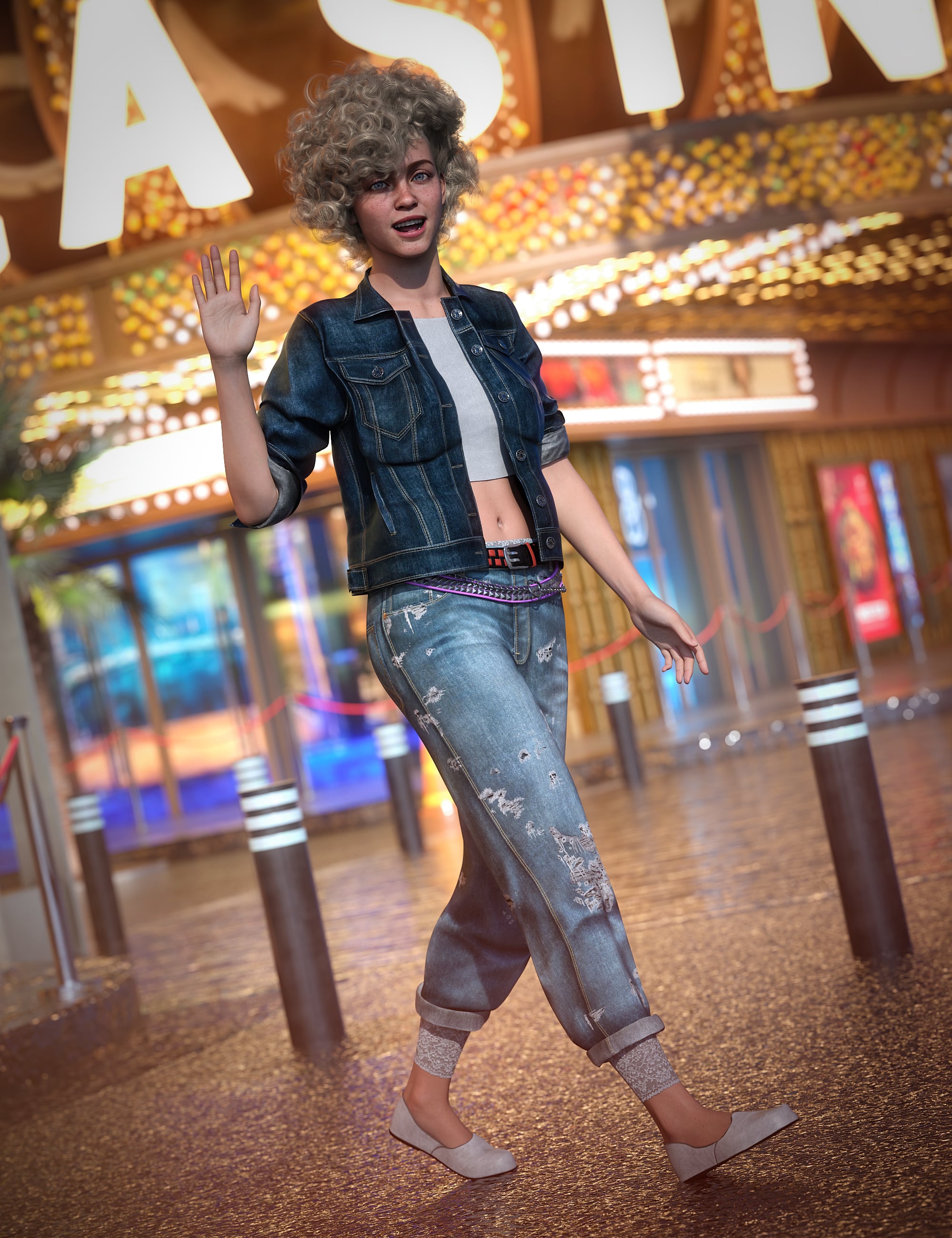dForce 80s Girl Outfit for Genesis 9 by: Barbara Brundon, 3D Models by Daz 3D